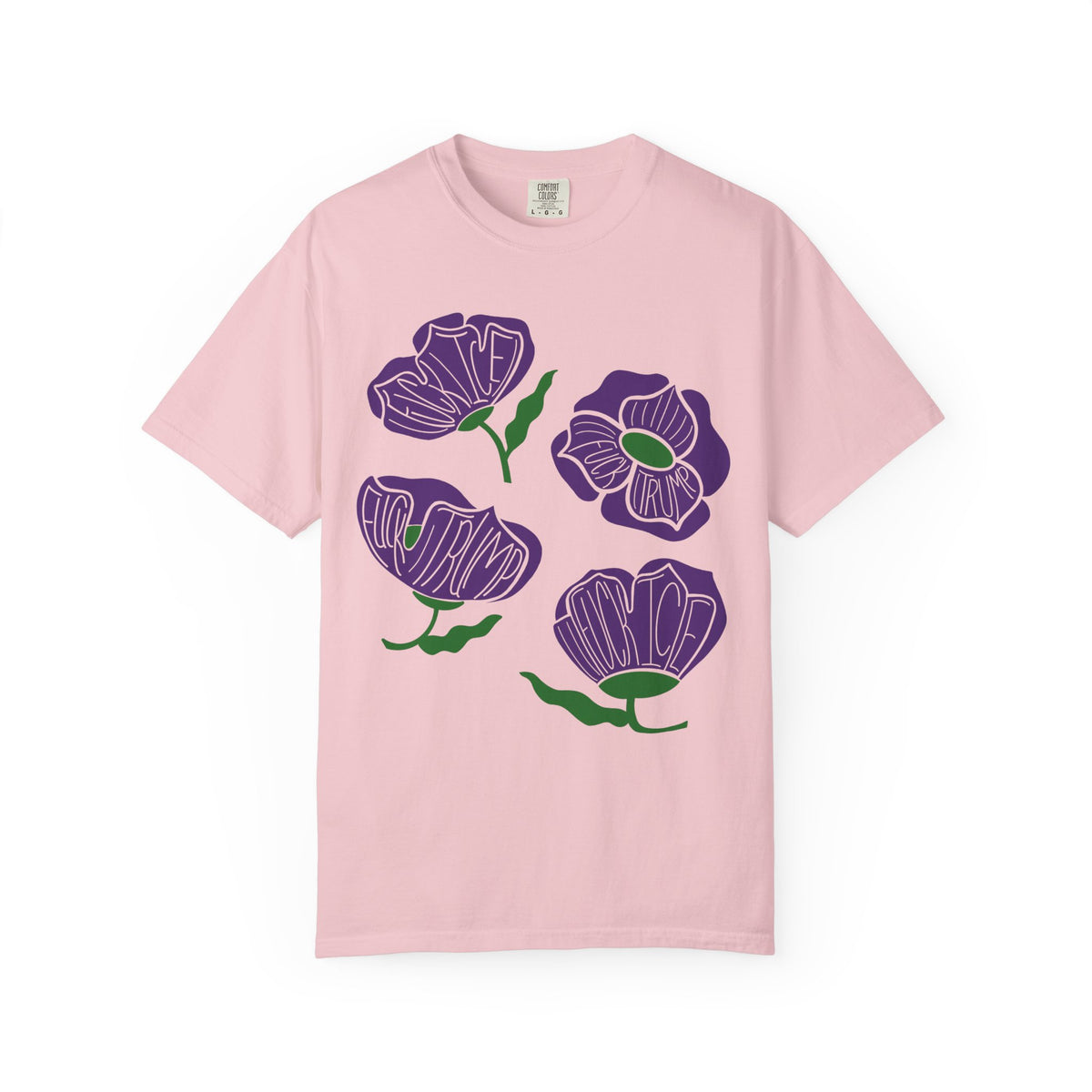Slightly Subtle Purple Poppy Floral Print T-shirt | Hand-Drawn Flower Illustration FDT