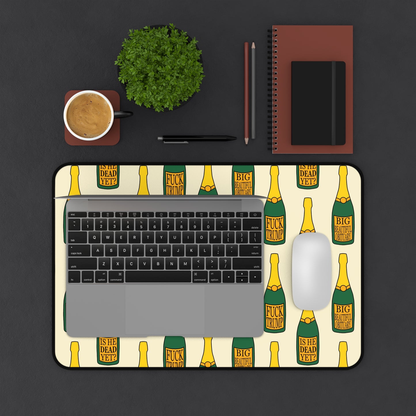 Slightly Subtle Champagne Bottle Pattern Desk Mat | Funny Champagne Pet Food Mat