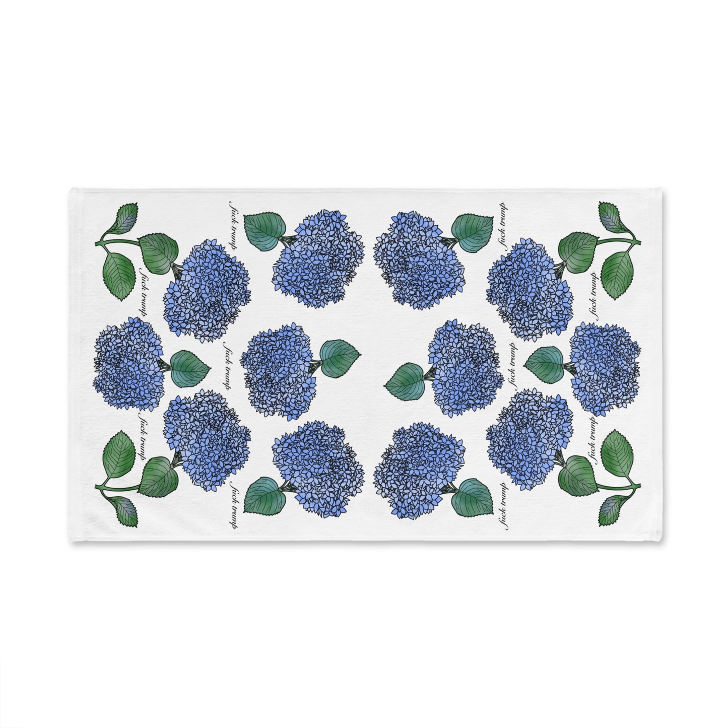 Slightly Subtle Hydrangea Towel on White, Floral Kitchen Decor, Gift for Gardeners, Blue Flower Towel, Spring Home Decor, Political Gag Gift