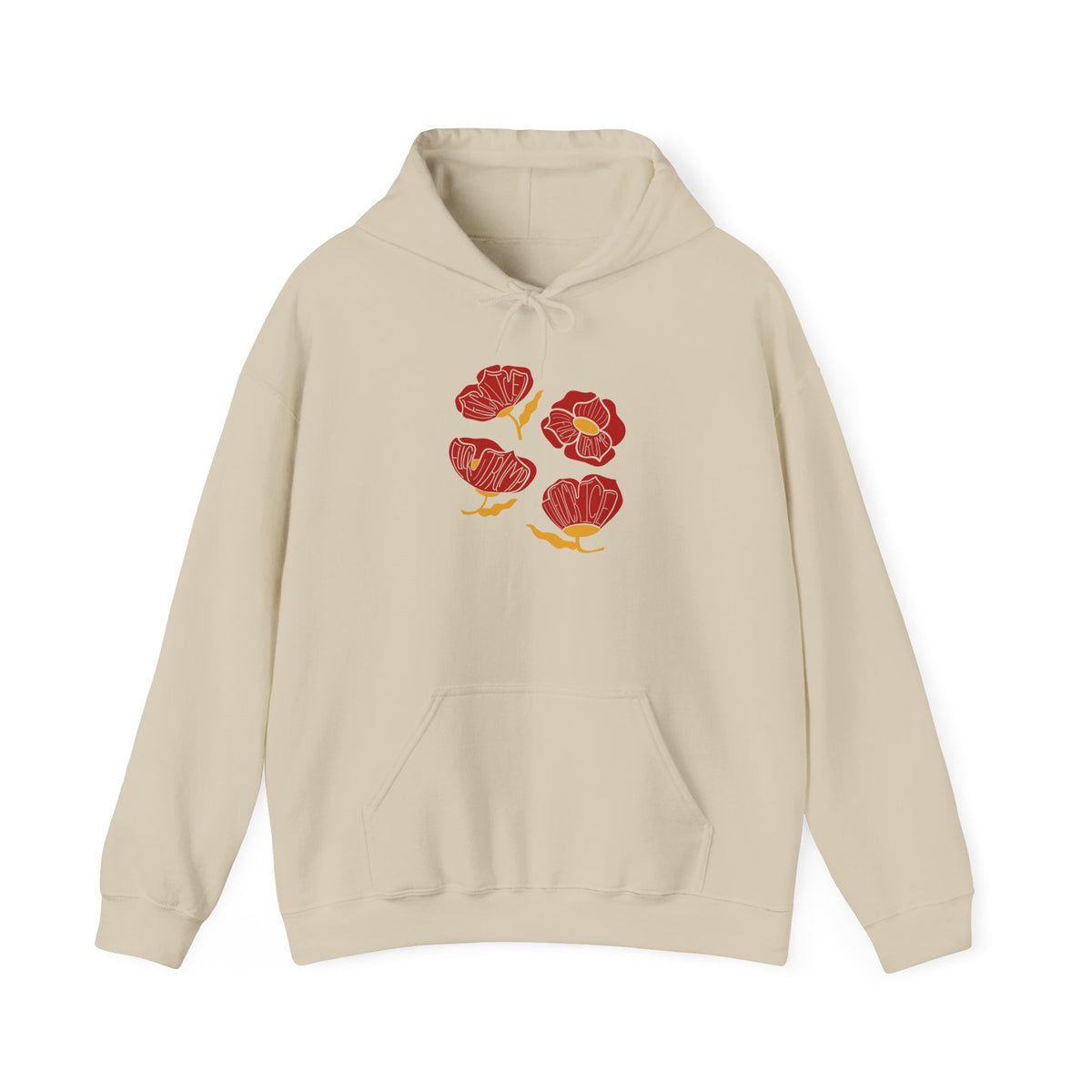 Slightly Subtle Red Poppy Flowers Hoodie | Floral Illustration, Minimal Line Art FDT