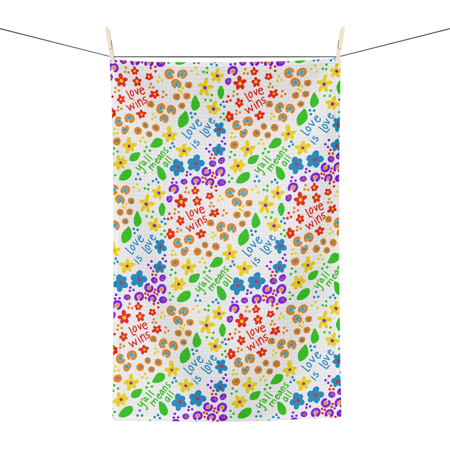 Slightly Subtle Love Wins Floral Pattern Microfiber Tea Towel | Rainbow Flowers Pride
