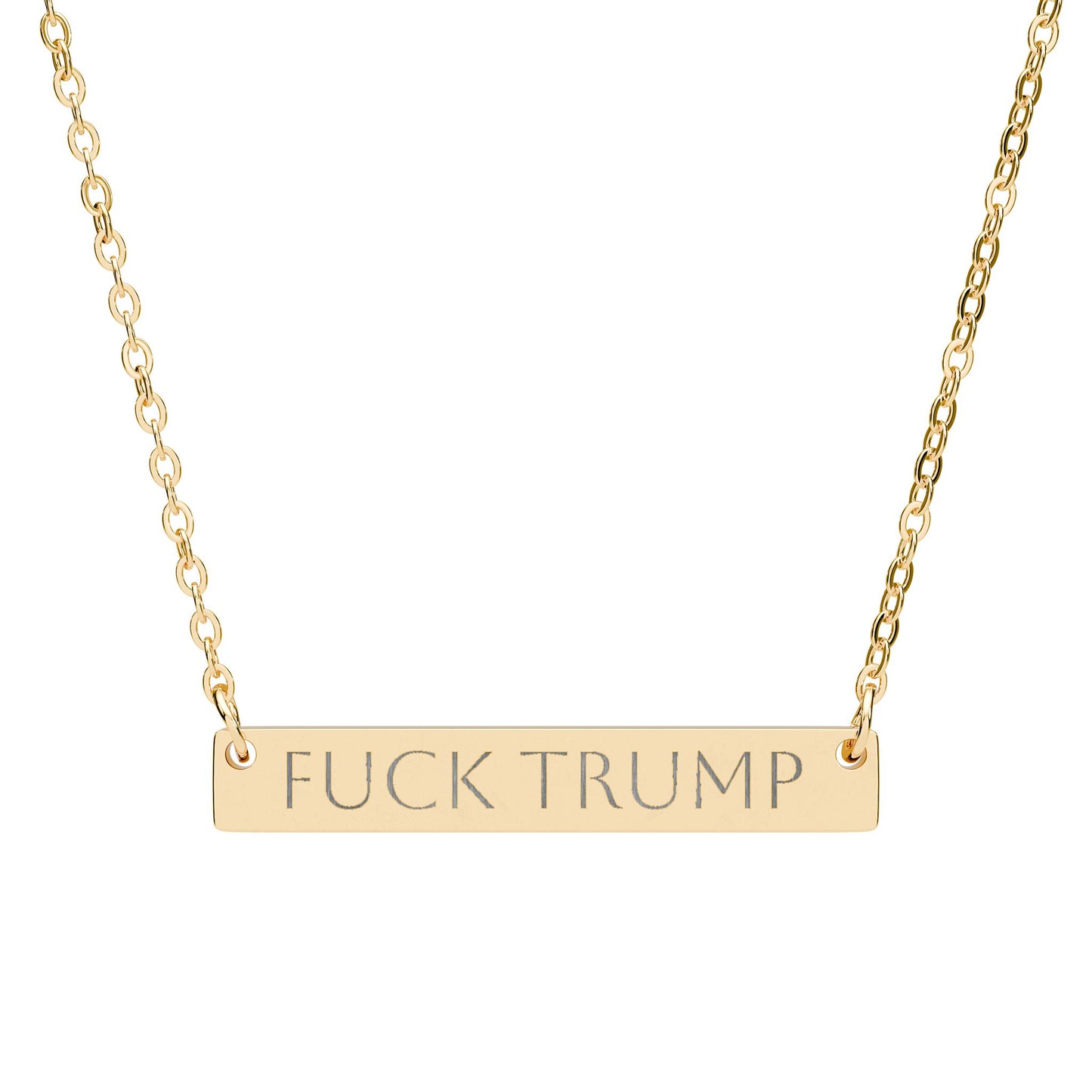 Engraved F Trump Horizontal Bar Necklace | Political Phrase Pendant