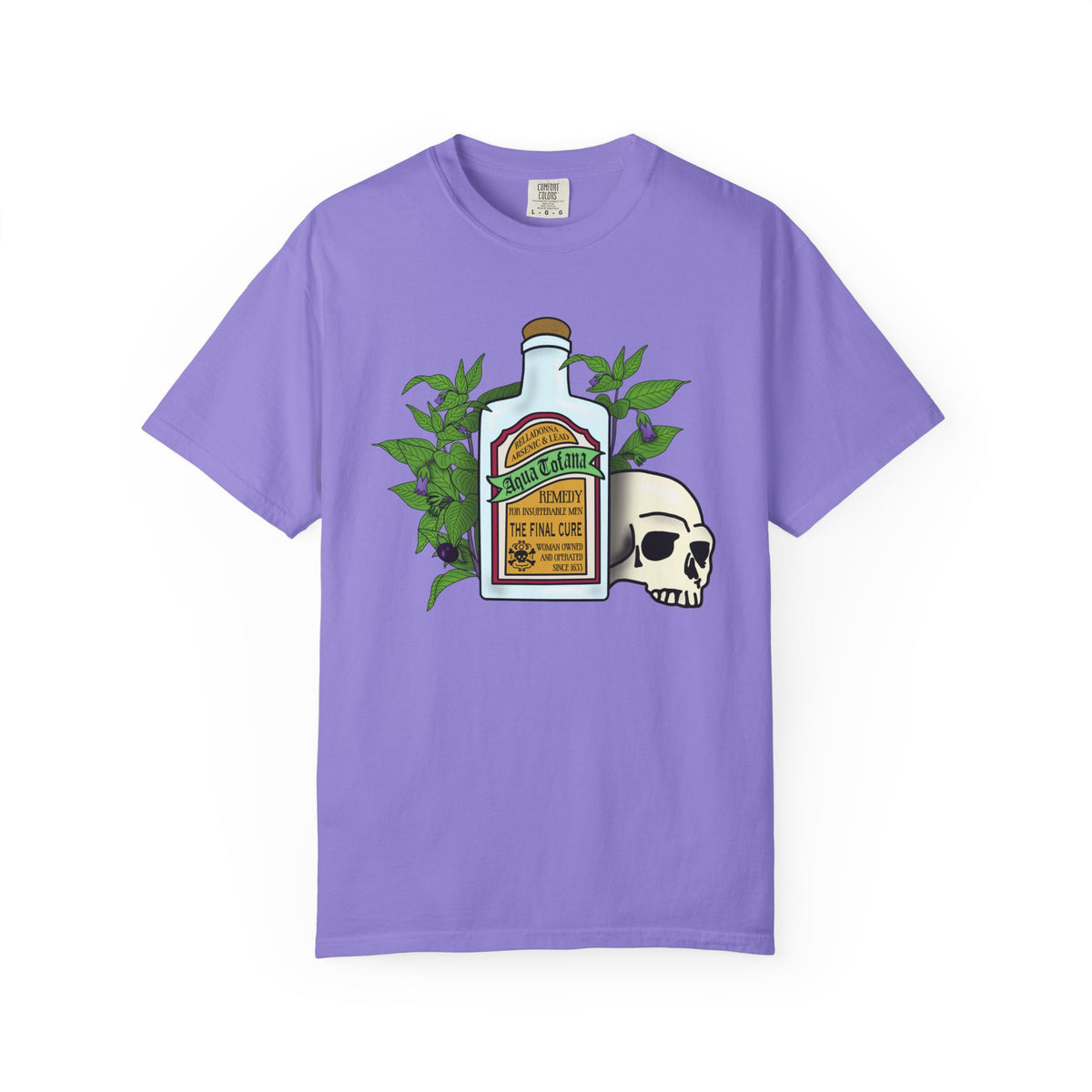 Skull & Remedy Bottle T-Shirt Aqua Tofana Vintage Apothecary Graphic Tee