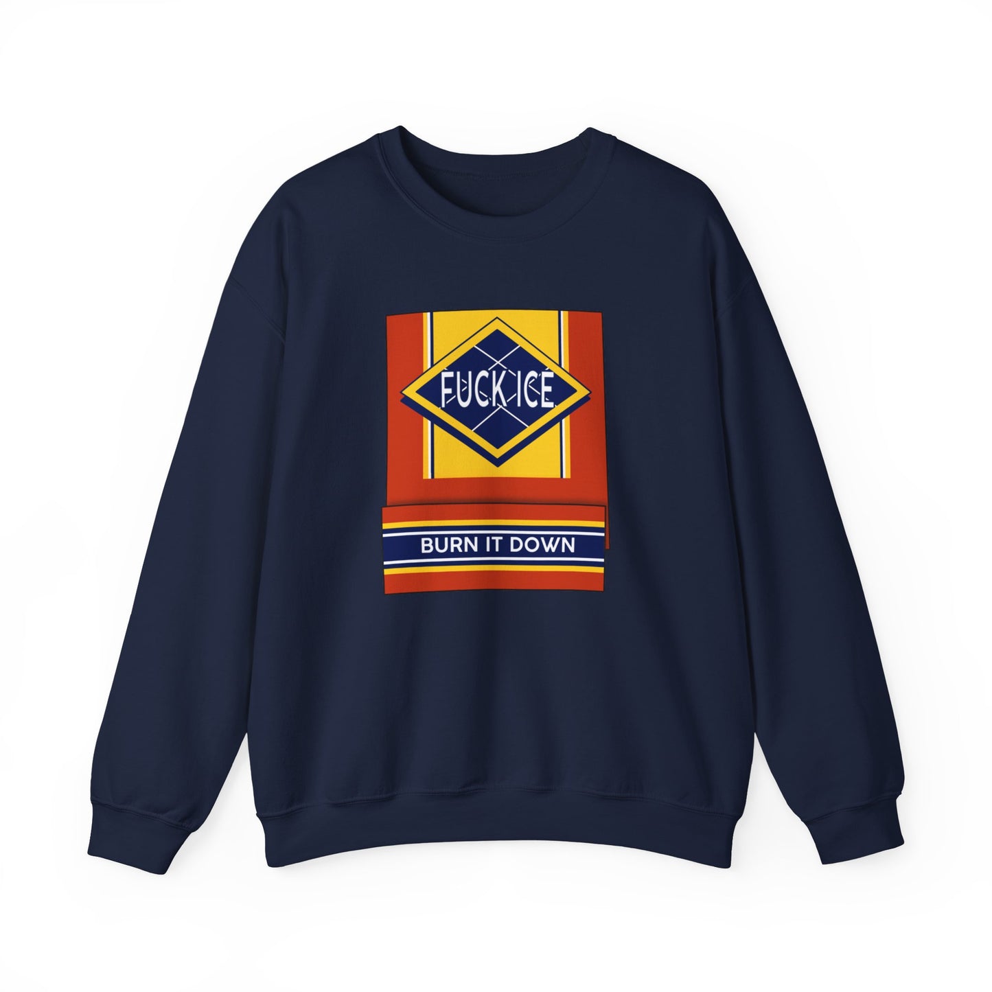 Matchbook graphic crewneck sweatshirt | Burn It Down design, protest slogan