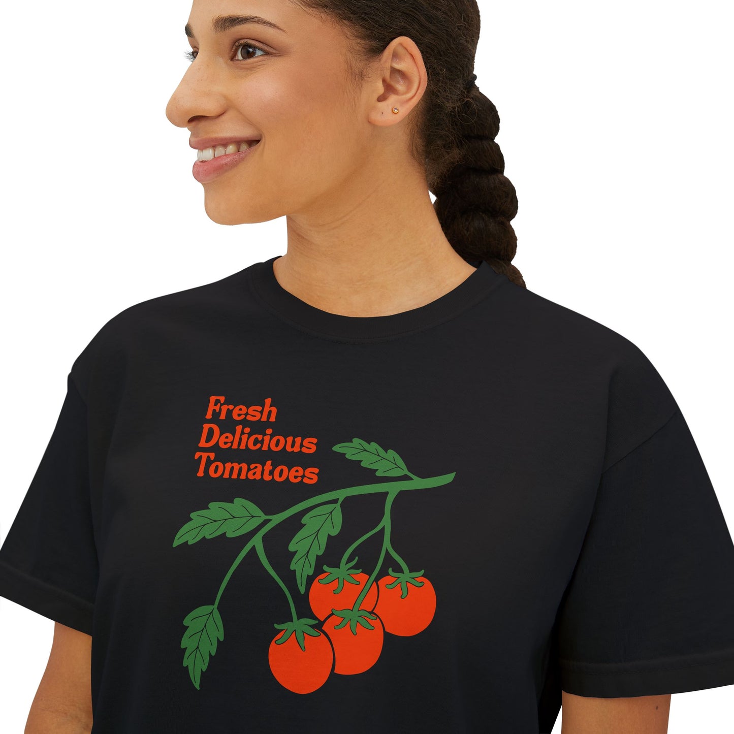 Fresh Delicious Tomatoes CROP Tee | Tomato Vine Illustration, Garden Produce Shirt Comfort Colors Boxy Crop