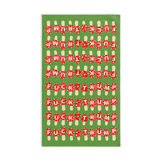 Slightly Subtle Mushrooms on Green Funny Political Hand Towel, Quirky Kitchen Towel, Unique Gift for Democrats, Home Decor, Housewarming Gift, Kitchen Accessories