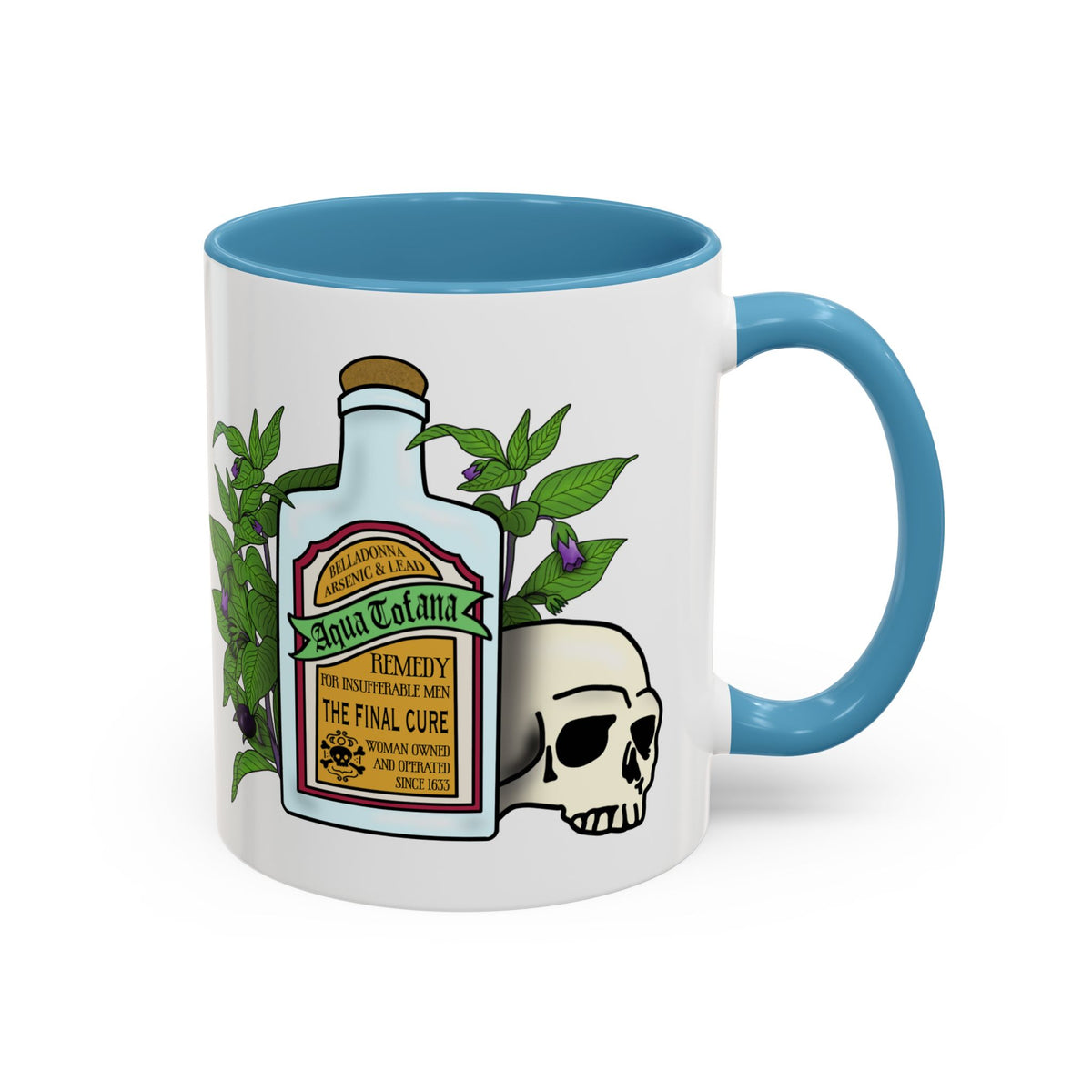 Herbal Remedy Coffee Mug Aqua Tofana Potion Bottle, Skull & Botanical Gothic Accent Mug