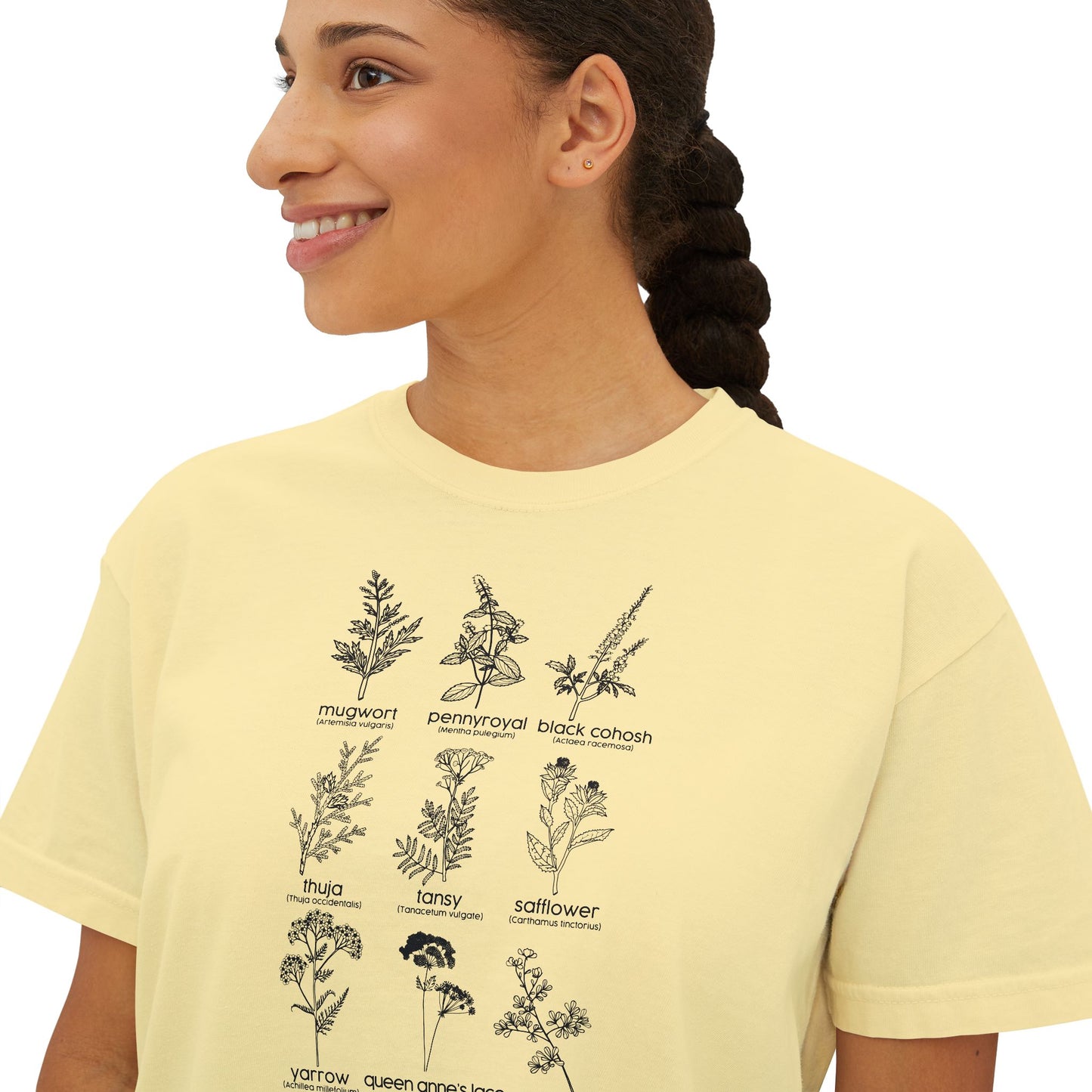 Herbs for Reproductive Freedom Boxy CROP Botanical Illustration Chart Comfort Colors Crop Tee