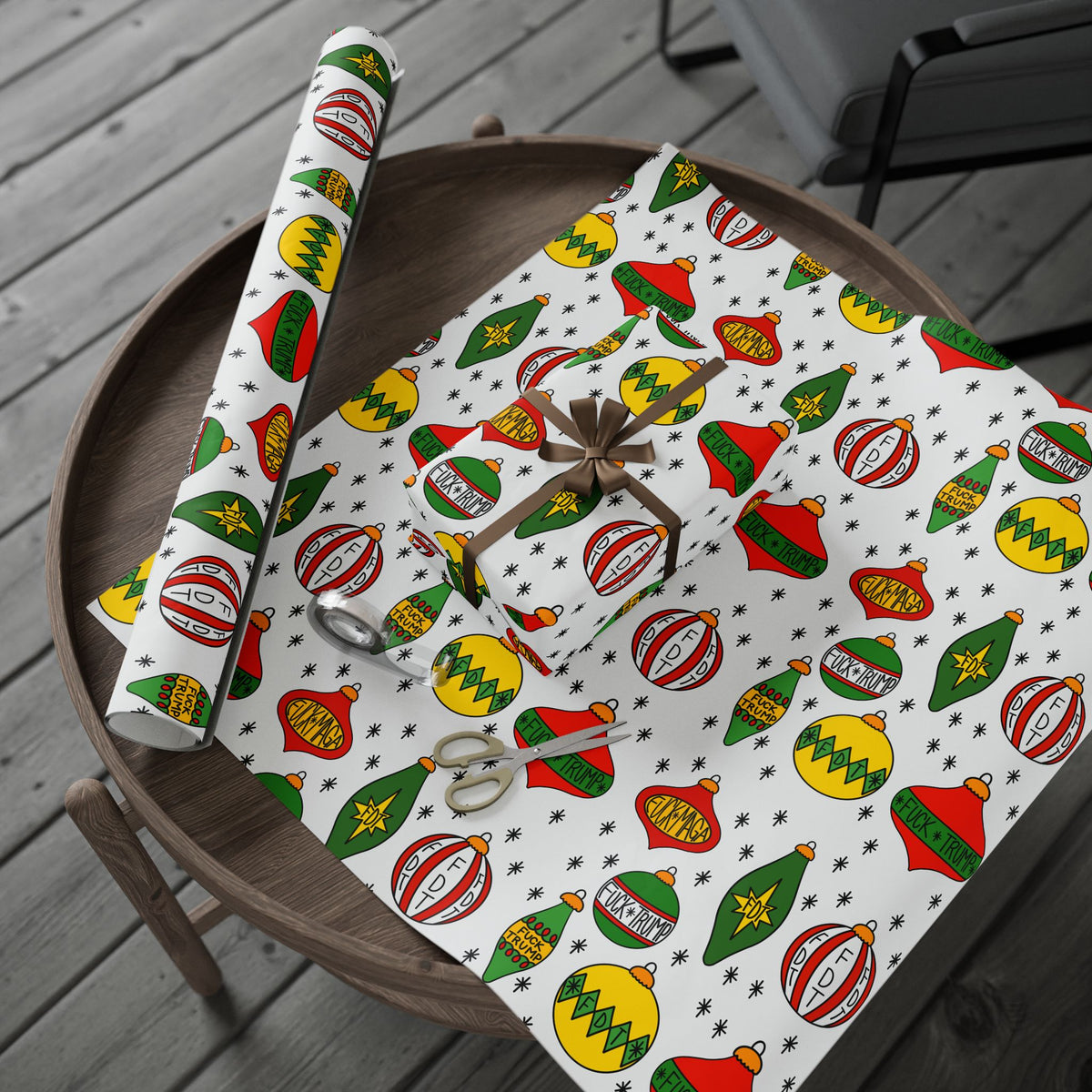 Slightly Subtle Retro Christmas Ornaments FDT Wrapping Paper | Holiday Gift Wrap Roll