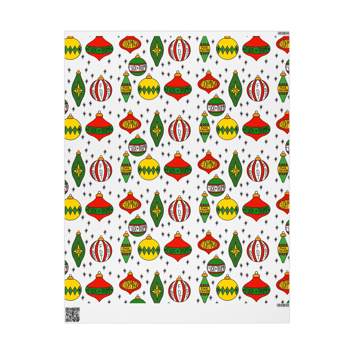 Slightly Subtle Retro Christmas Ornaments FDT Wrapping Paper | Holiday Gift Wrap Roll