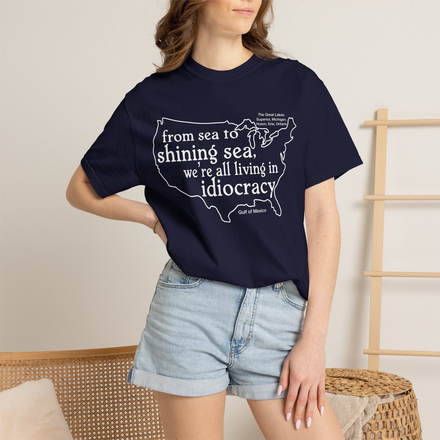 Idiocracy Map T-Shirt  'From sea to shining sea we are living in idiocracy' Minimal Political Tee Great Lakes Gulf of Mexico