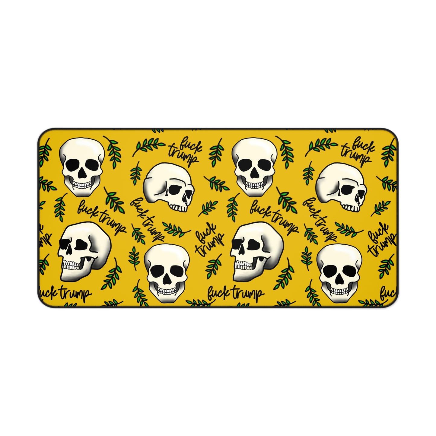 Slightly Subtle Skull Pattern Desk Mat | Skulls on Mustard Background Pet Mat