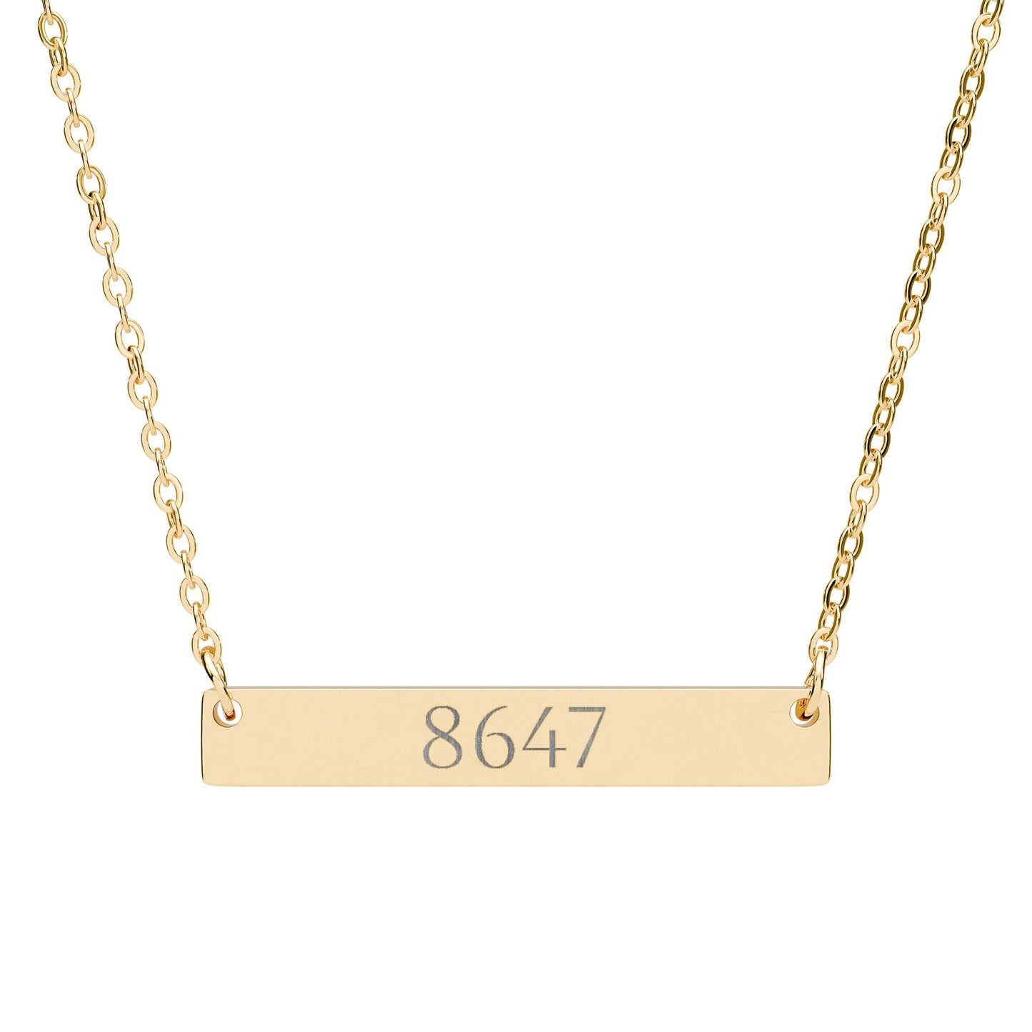 8647 Engraved Number Bar Necklace | Horizontal Bar Necklace