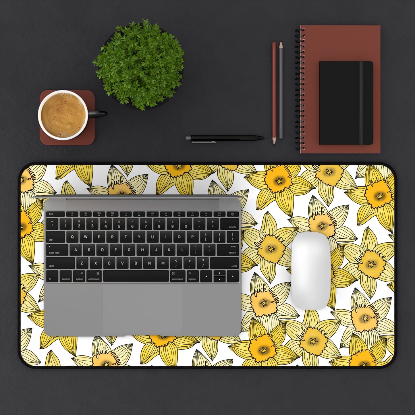 Slightly Subtle Yellow Daffodil Pattern Desk Mat | Spring Floral Pet Feeding Mat
