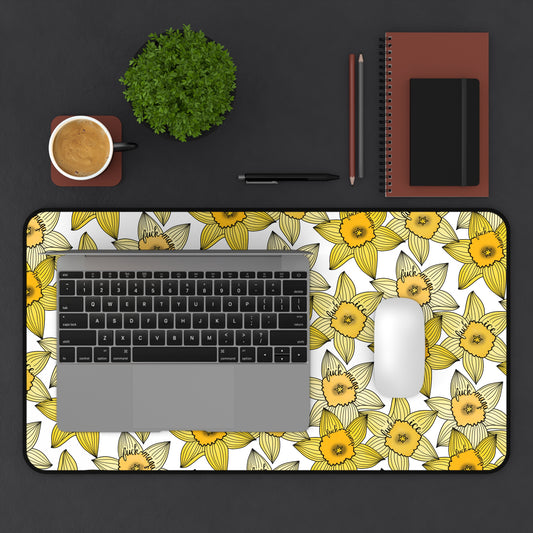 Slightly Subtle Yellow Daffodil Pattern Desk Mat | Spring Floral Pet Feeding Mat