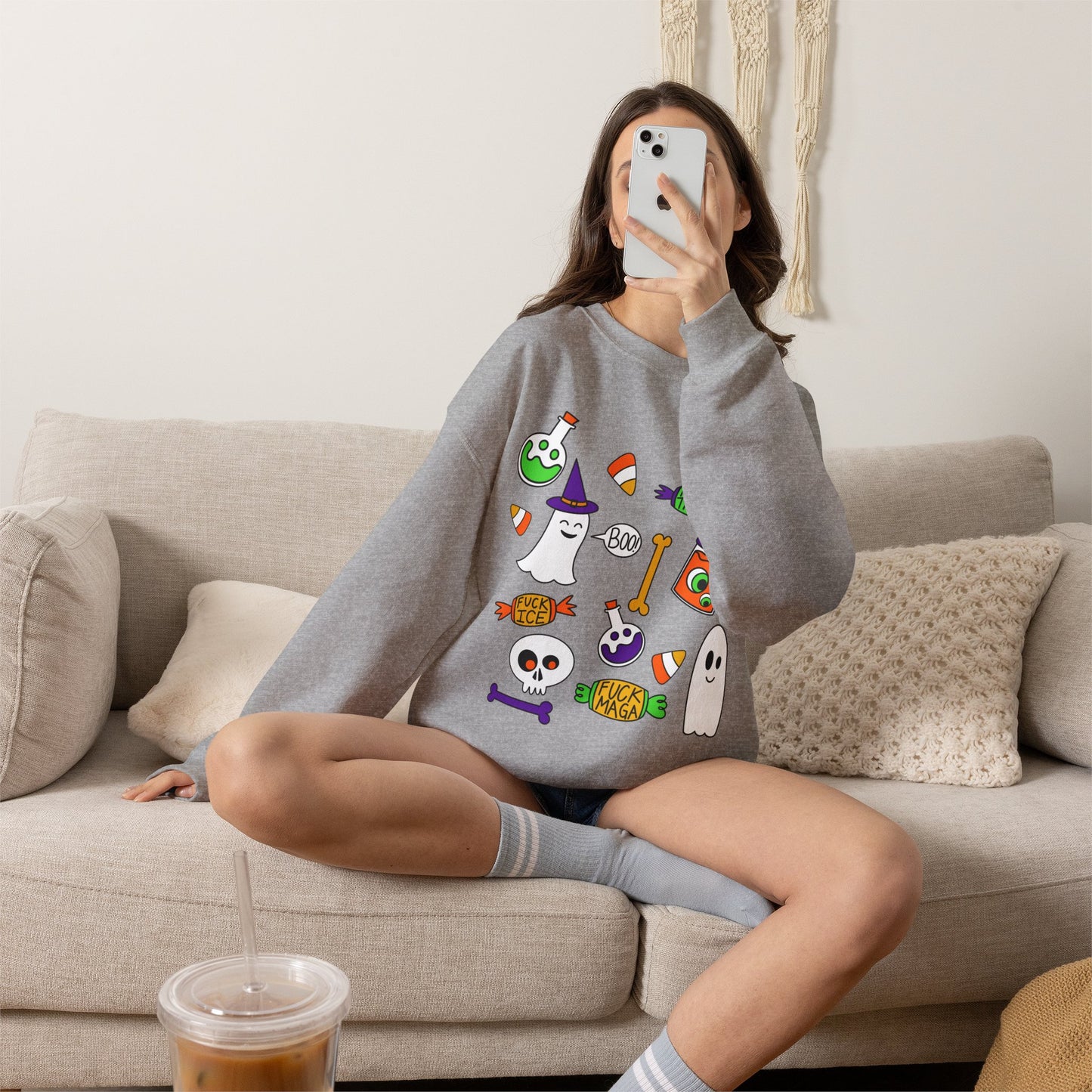 Halloween Candy Ghosts Crewneck Sweatshirt — Cute Spooky Graphic