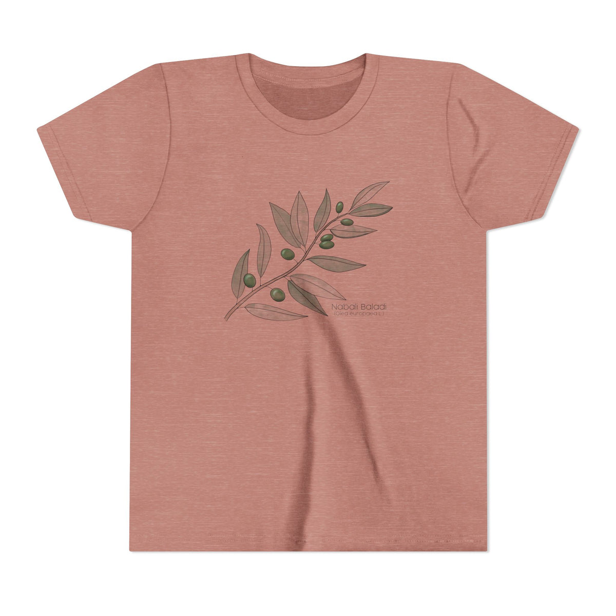 Youth Short Sleeve Tee with Olive Botanical Leaf Design