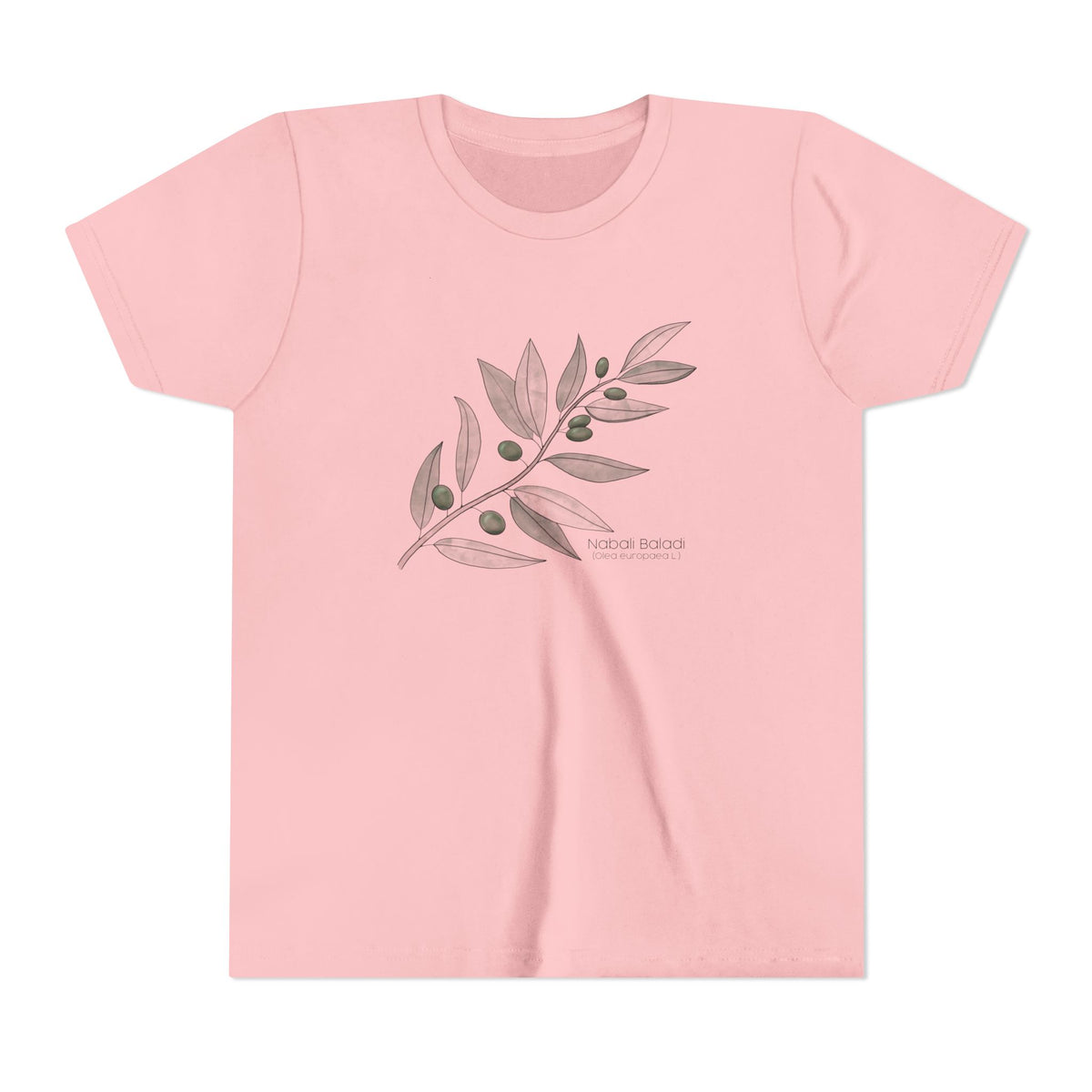 Youth Short Sleeve Tee with Olive Botanical Leaf Design