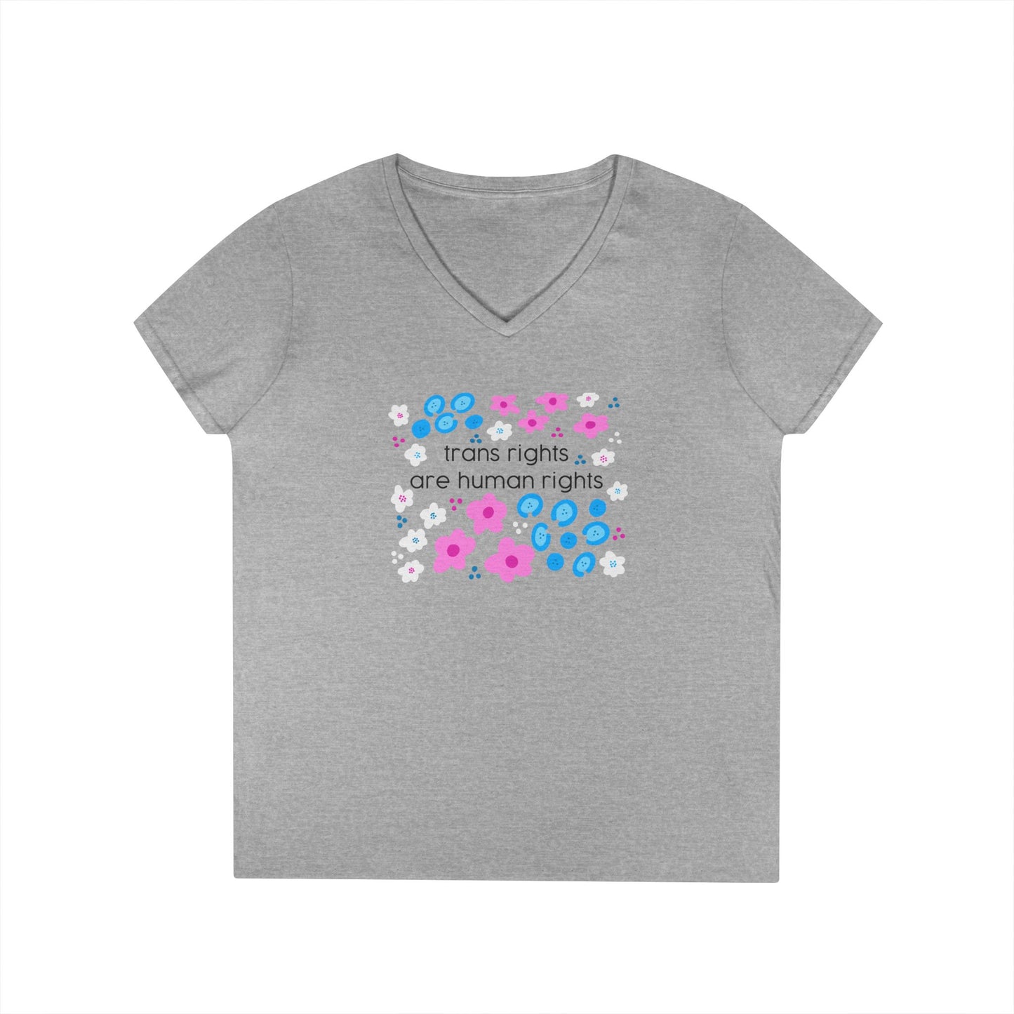 Trans Rights Are Human Rights T-Shirt | Floral Trans Pride Design v neck