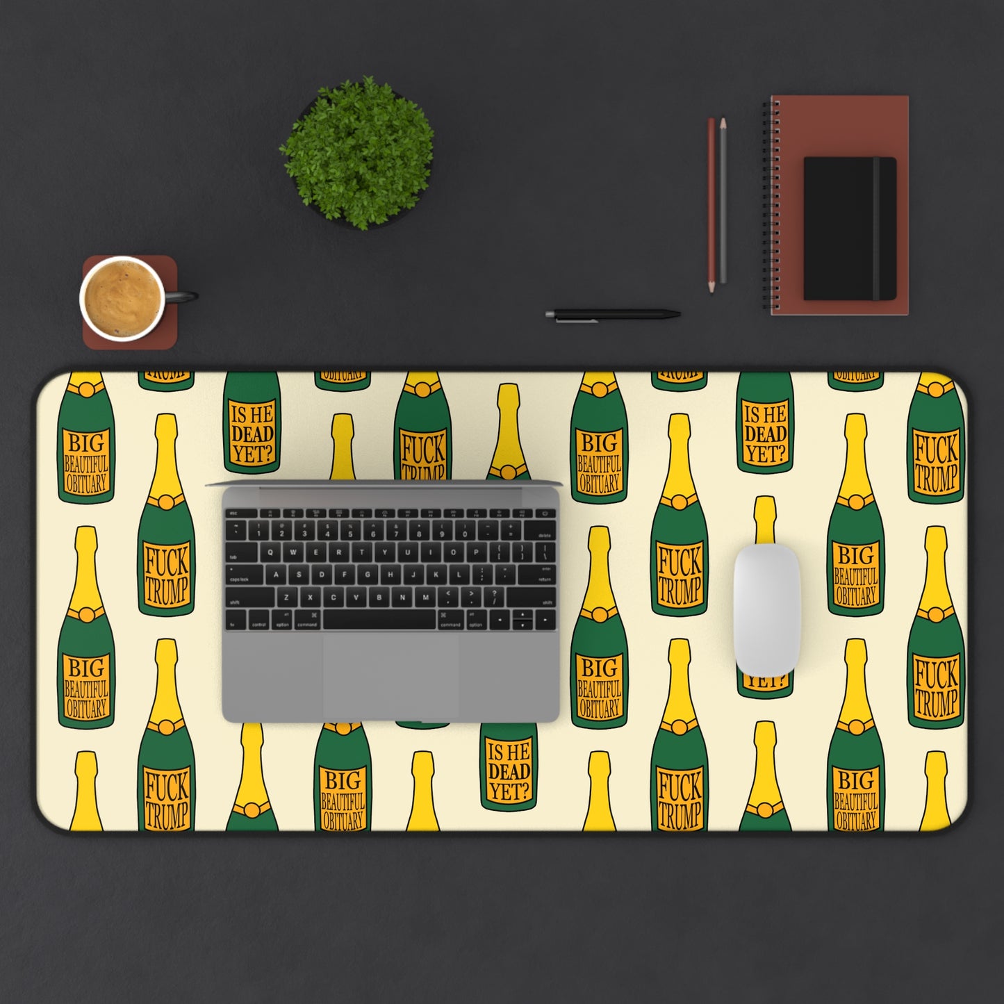 Slightly Subtle Champagne Bottle Pattern Desk Mat | Funny Champagne Pet Food Mat