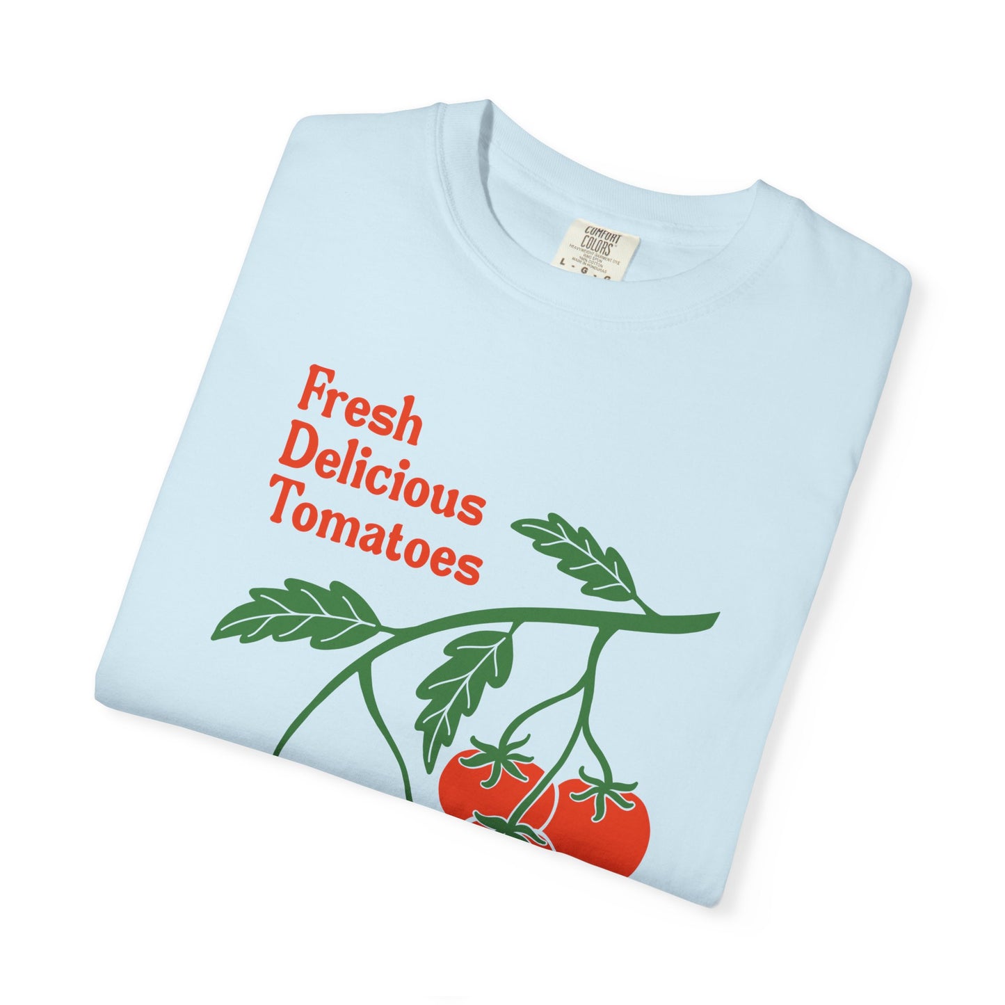 Fresh Delicious Tomatoes T-Shirt | Tomato Vine Illustration, Red Green Produce Tee FDT