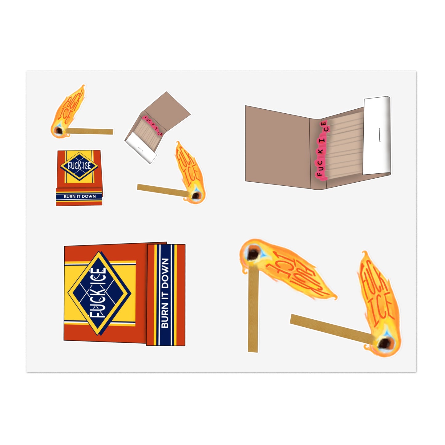 Fuck Ice Matchbox Matches Sticker Sheet