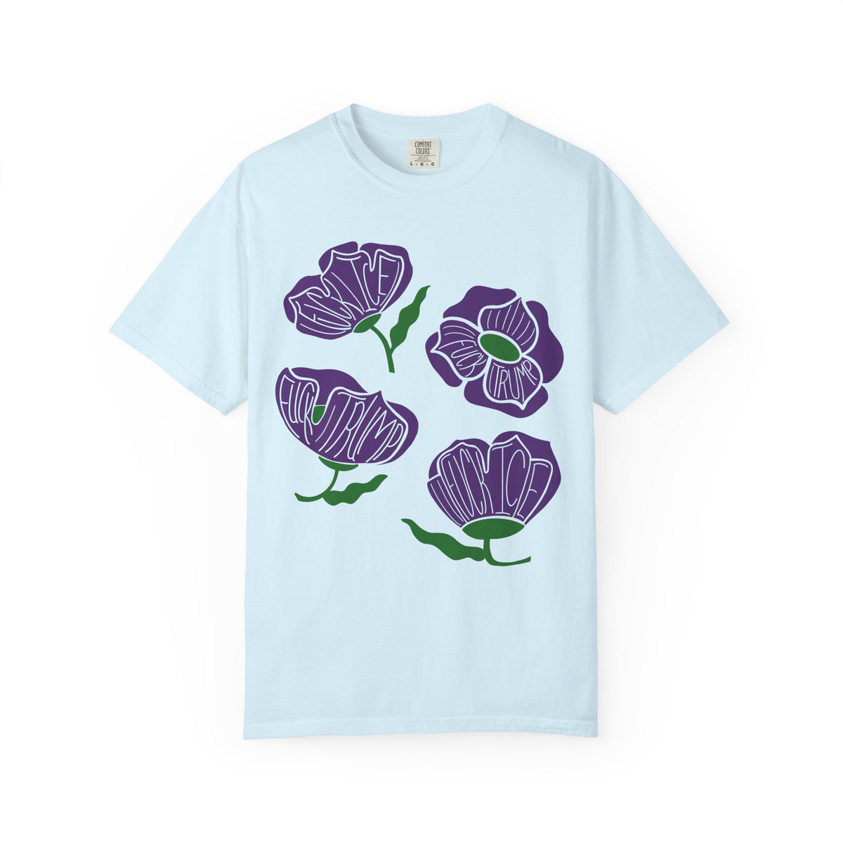 Slightly Subtle Purple Poppy Floral Print T-shirt | Hand-Drawn Flower Illustration FDT