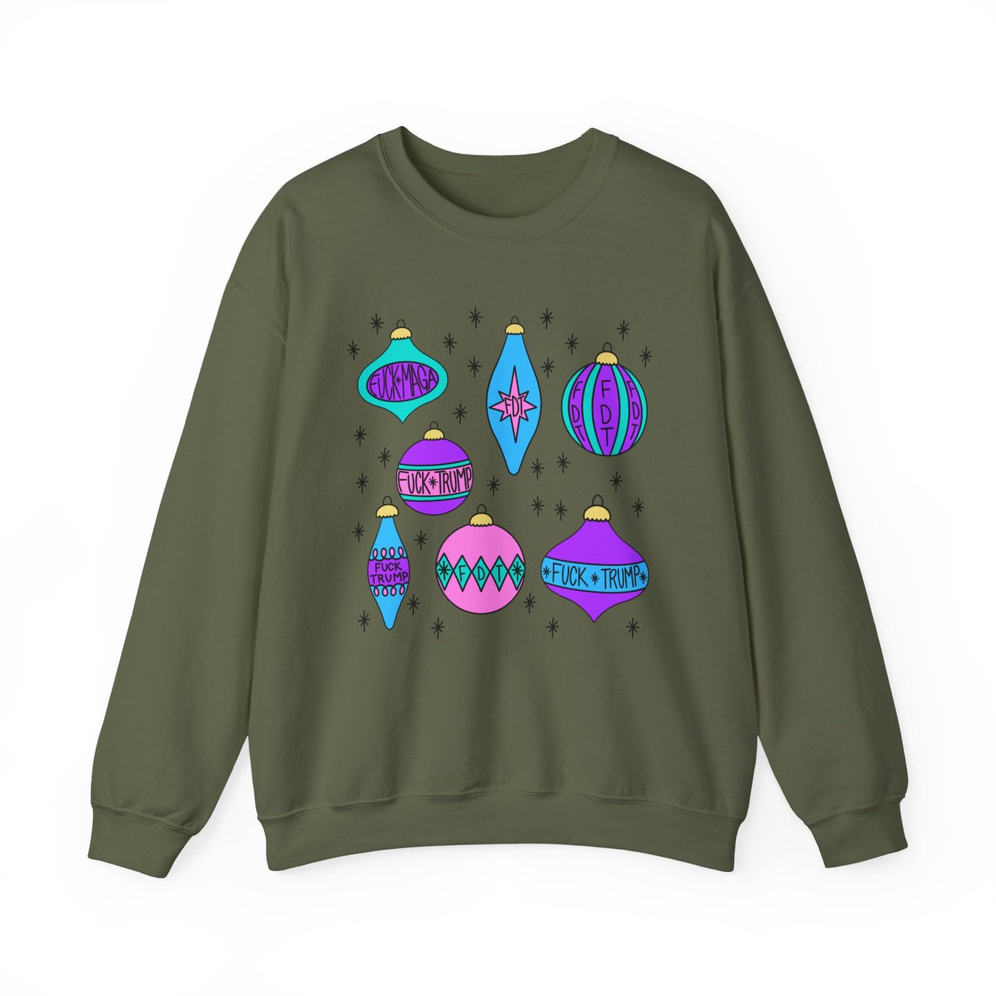 Slightly Subtle Ornaments Colorful Holiday FDT Sweatshirt, Cozy Unisex Crewneck Christmas, Gift for Her, Winter Wear, Festive Apparel