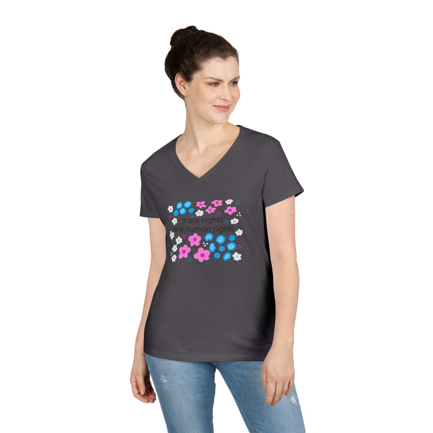 Trans Rights Are Human Rights T-Shirt | Floral Trans Pride Design v neck
