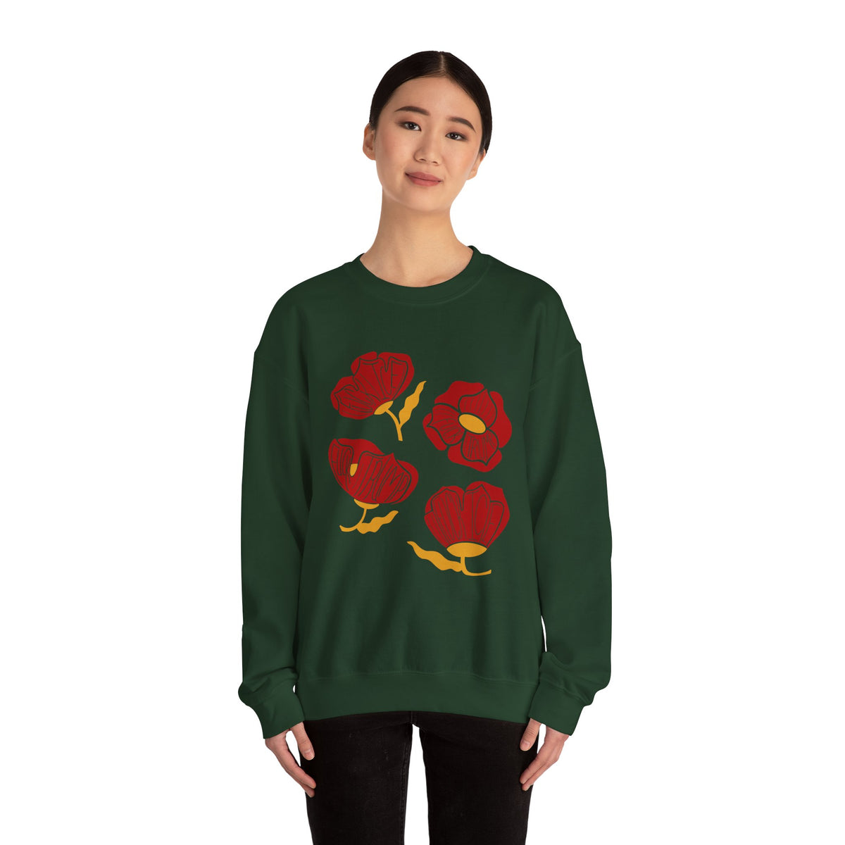Slightly Subtle Red Poppy Floral Illustration Sweatshirt | Hand-Drawn Blooms, Minimal Botanical FDT