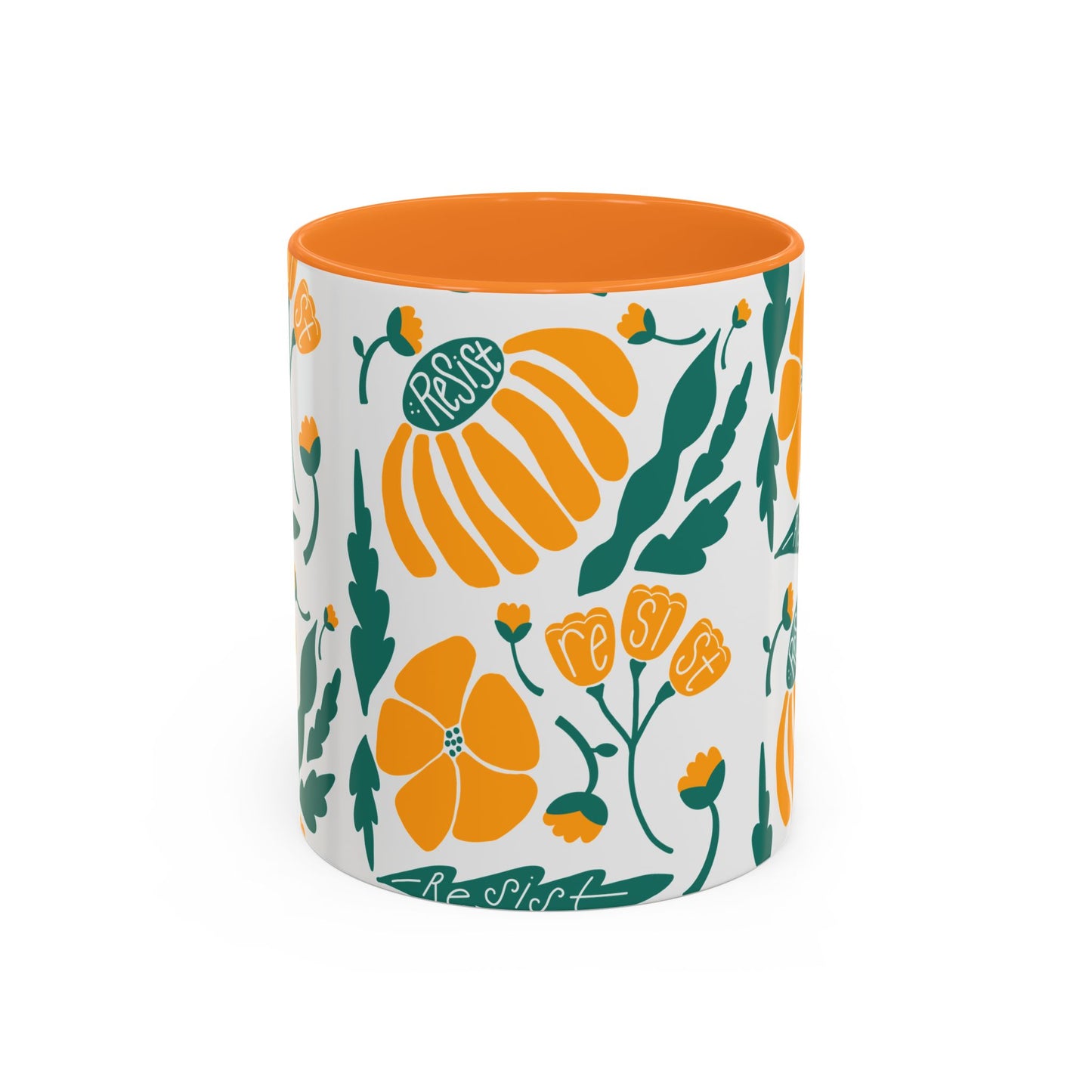 Resist Floral Ceramic Mug — Orange & Teal 11oz/15oz