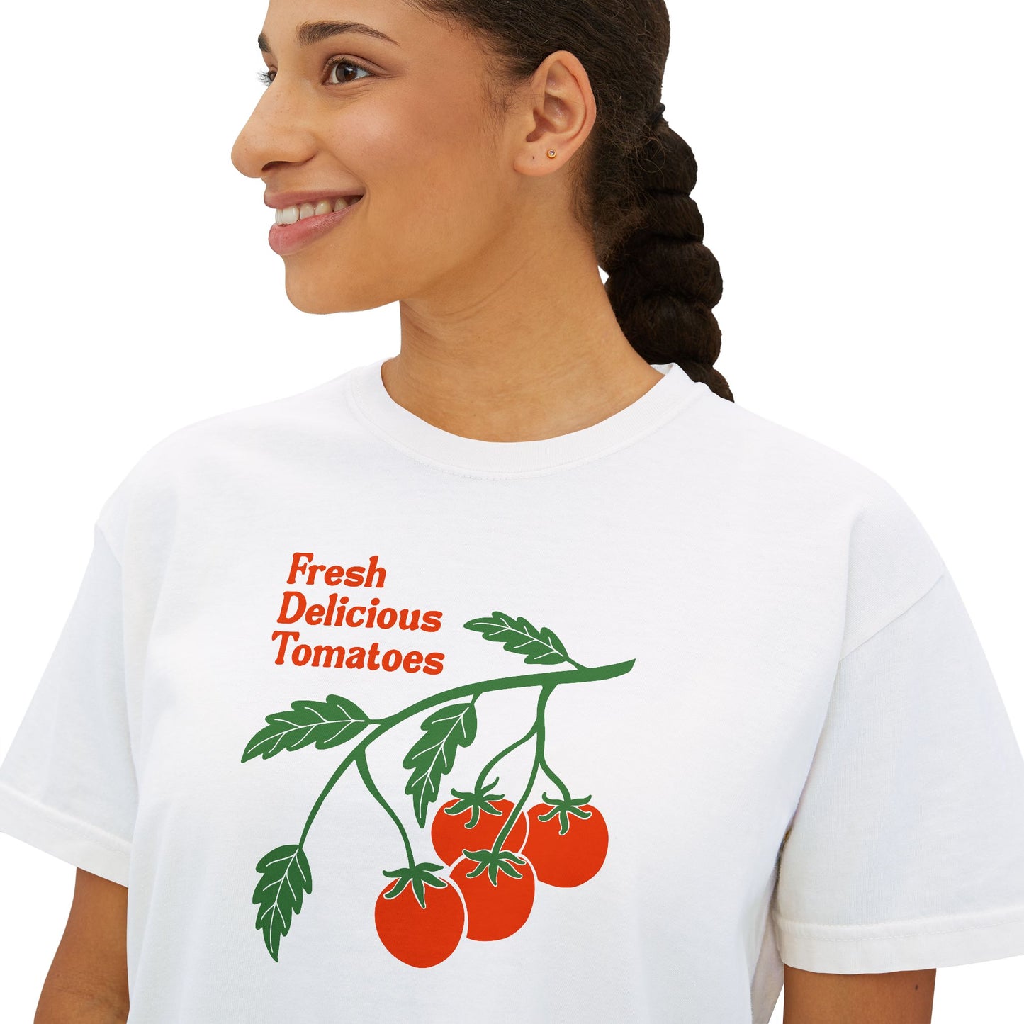Fresh Delicious Tomatoes CROP Tee | Tomato Vine Illustration, Garden Produce Shirt Comfort Colors Boxy Crop