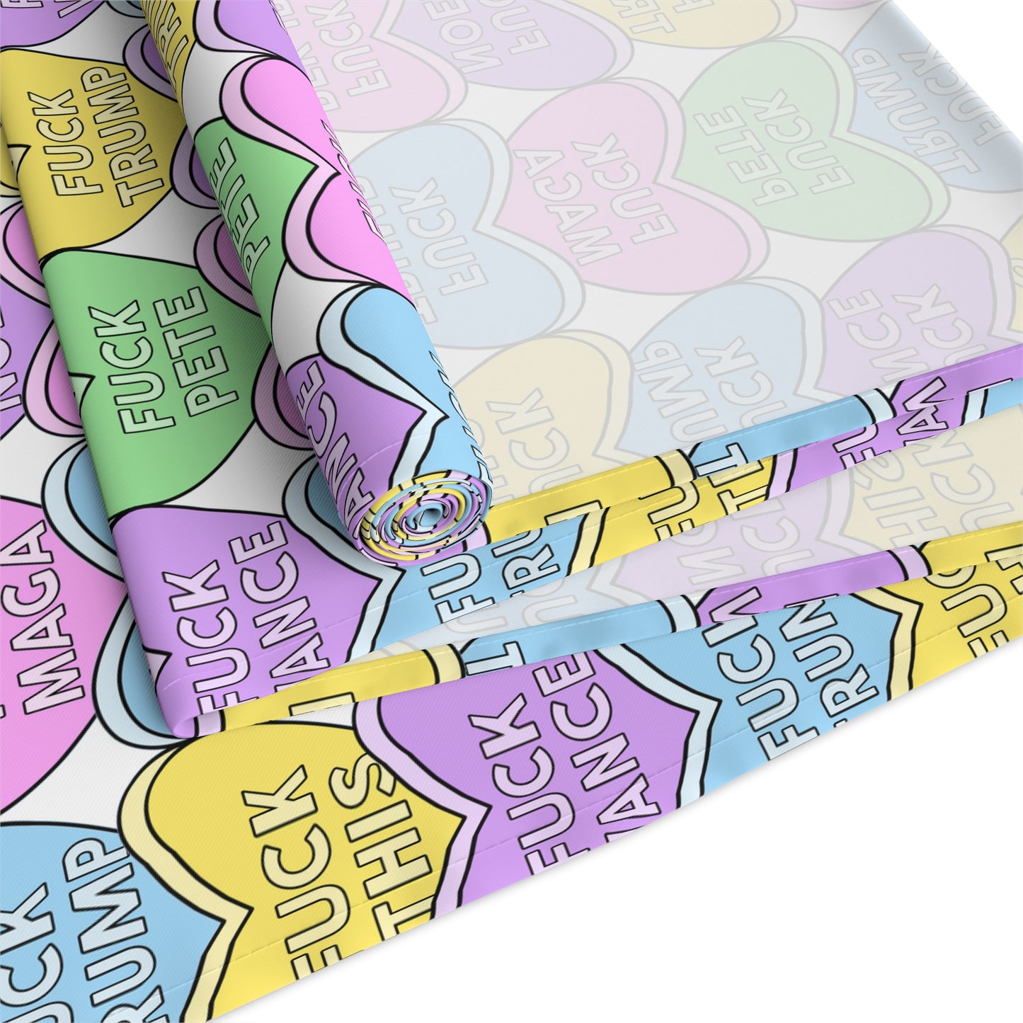 Slightly Subtle Conversation Heart Pattern Table Runner | Pastel Hearts Valentine’s Day Polyester