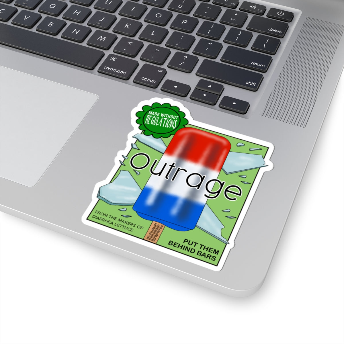 Outrage' Glass Popsicle Red-White-Blue Political Sticker Recall