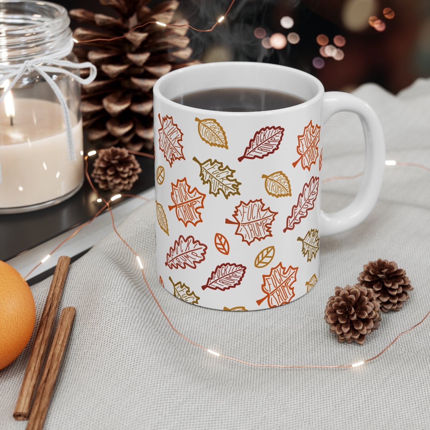Slightly Subtle Autumn Leaf Mug, 11oz Ceramic Coffee Cup | Fall Decor Gift | Cozy Hot Beverage Companion | Seasonal Kitchenware