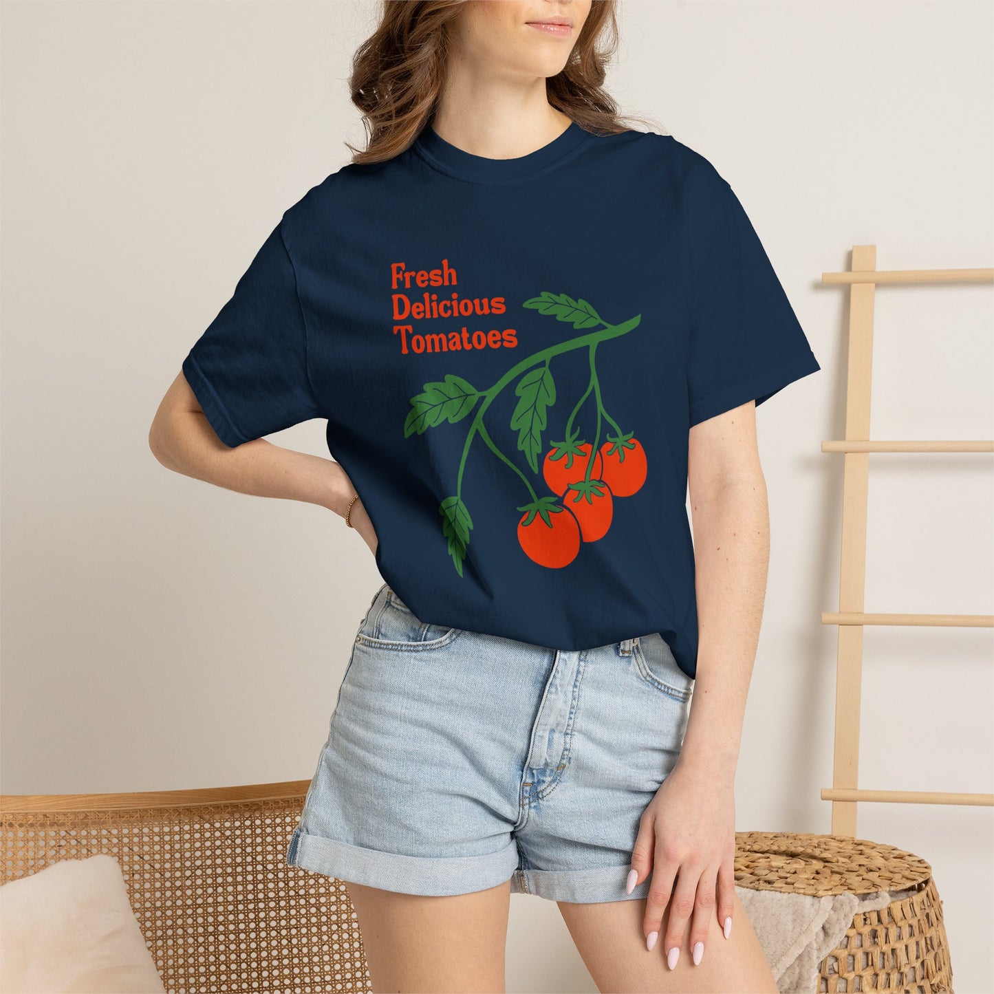 Fresh Delicious Tomatoes T-Shirt | Tomato Vine Illustration, Red Green Produce Tee FDT
