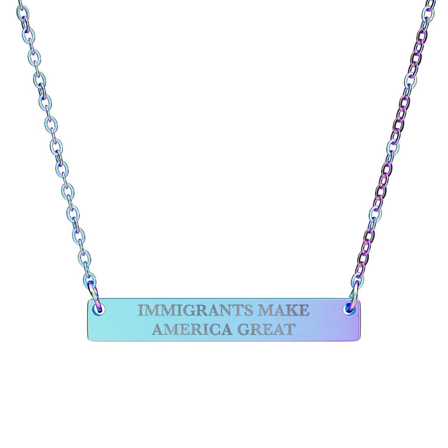 Immigrants Make America Great Engraved Horizontal Bar Necklace