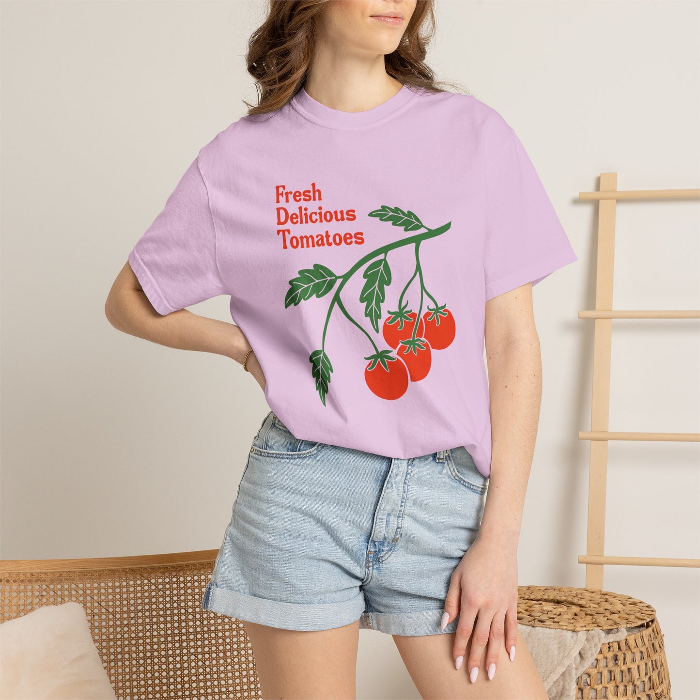 Fresh Delicious Tomatoes T-Shirt | Tomato Vine Illustration, Red Green Produce Tee FDT