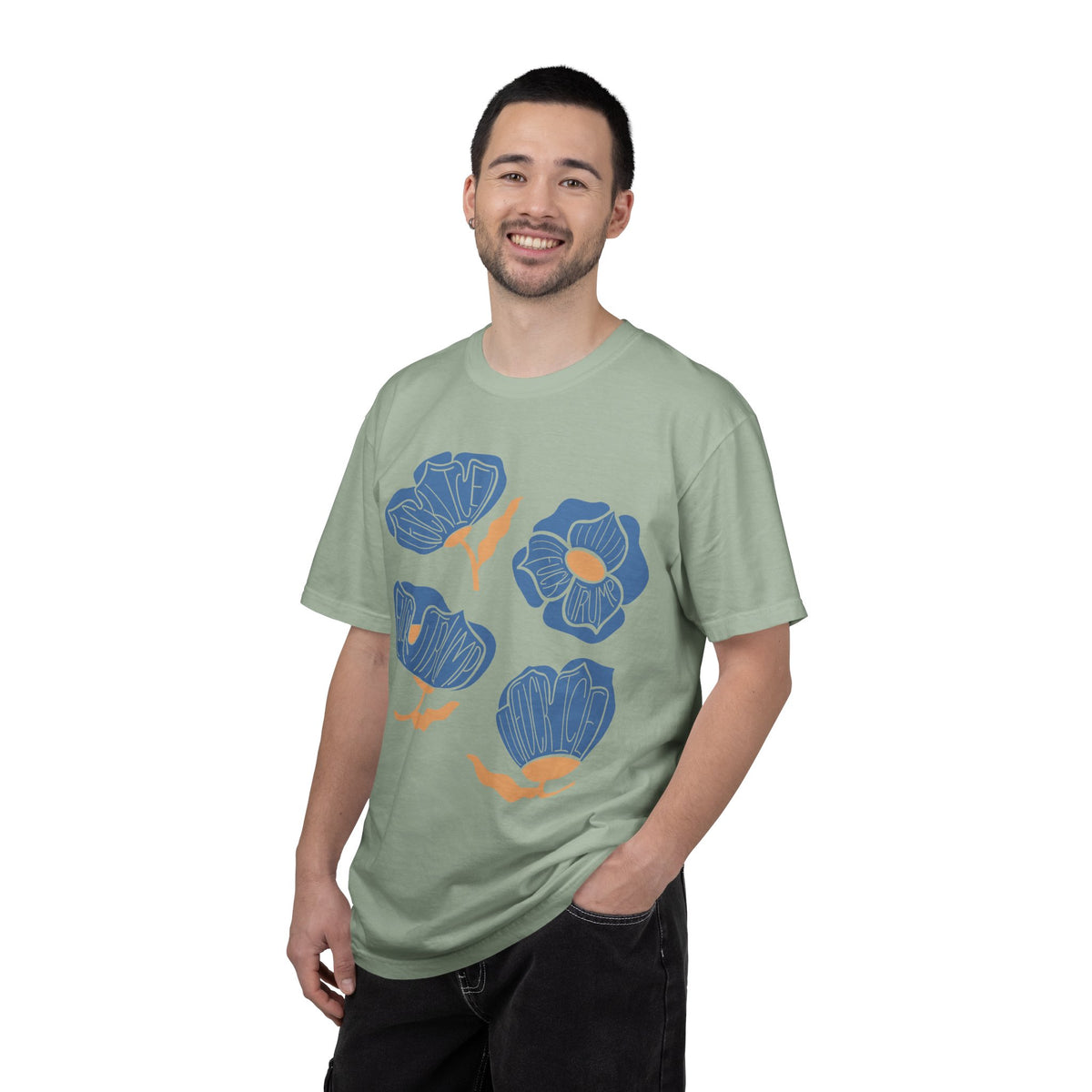 Slightly Subtle Blue Poppy Flowers T-Shirt | Floral Illustration Tee