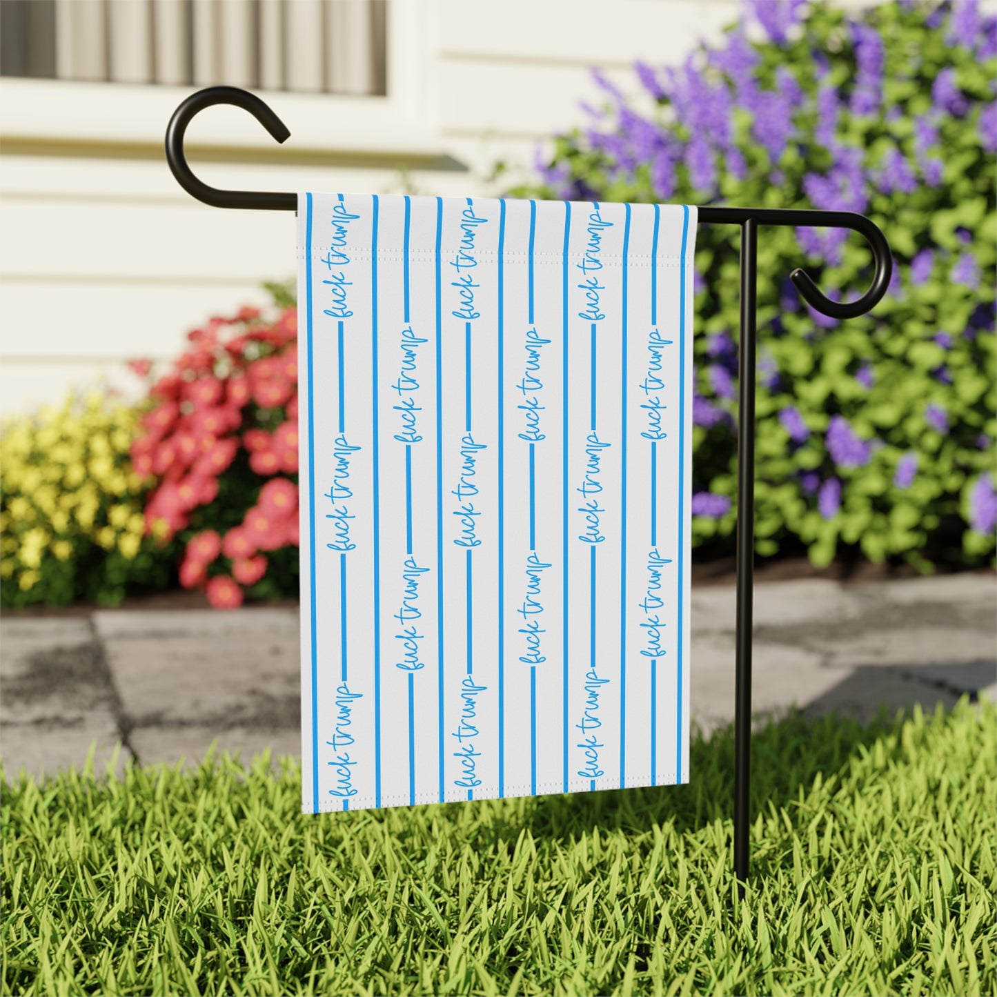 Slightly subtle blue Striped Script Pattern garden flag | House Banner FDT