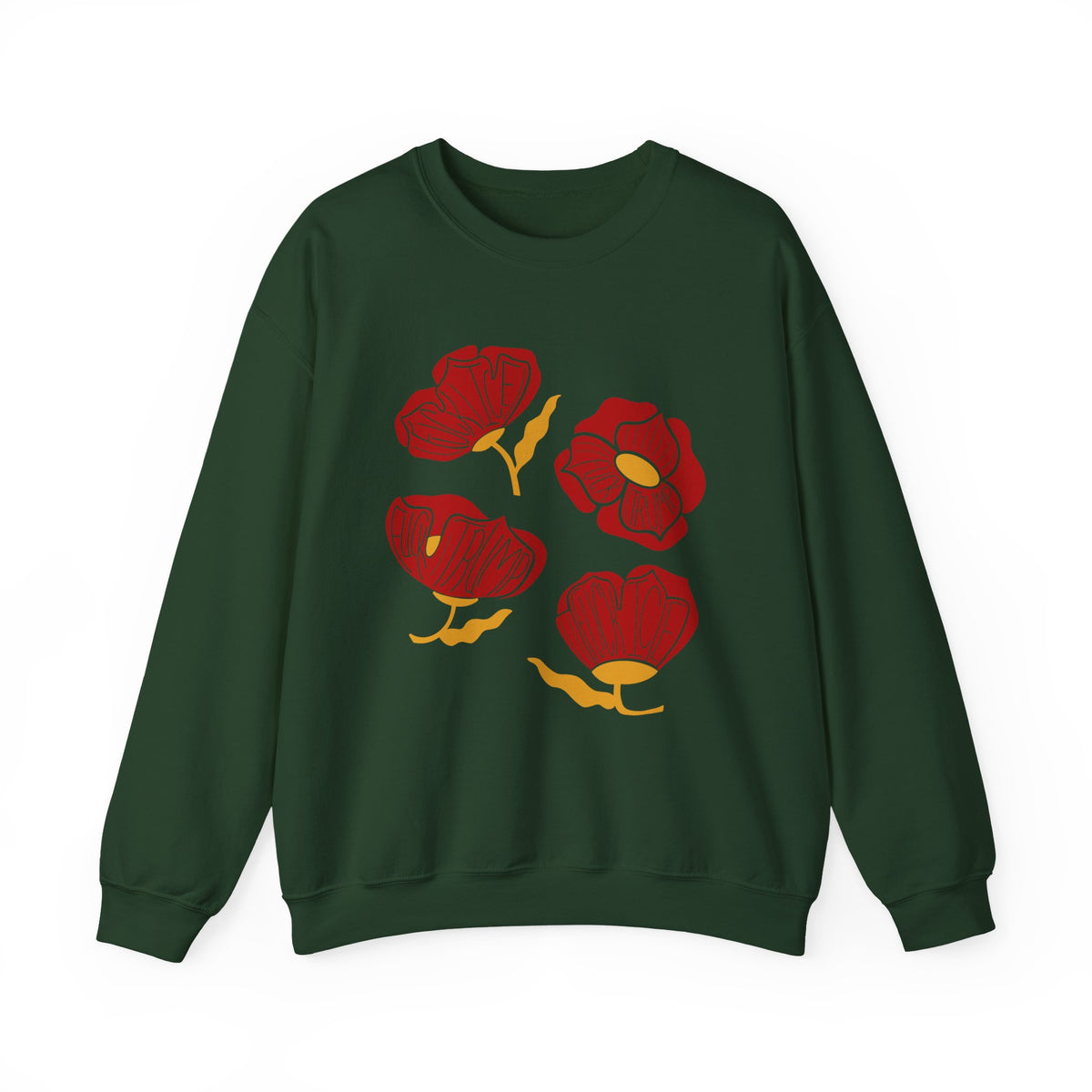 Slightly Subtle Red Poppy Floral Illustration Sweatshirt | Hand-Drawn Blooms, Minimal Botanical FDT