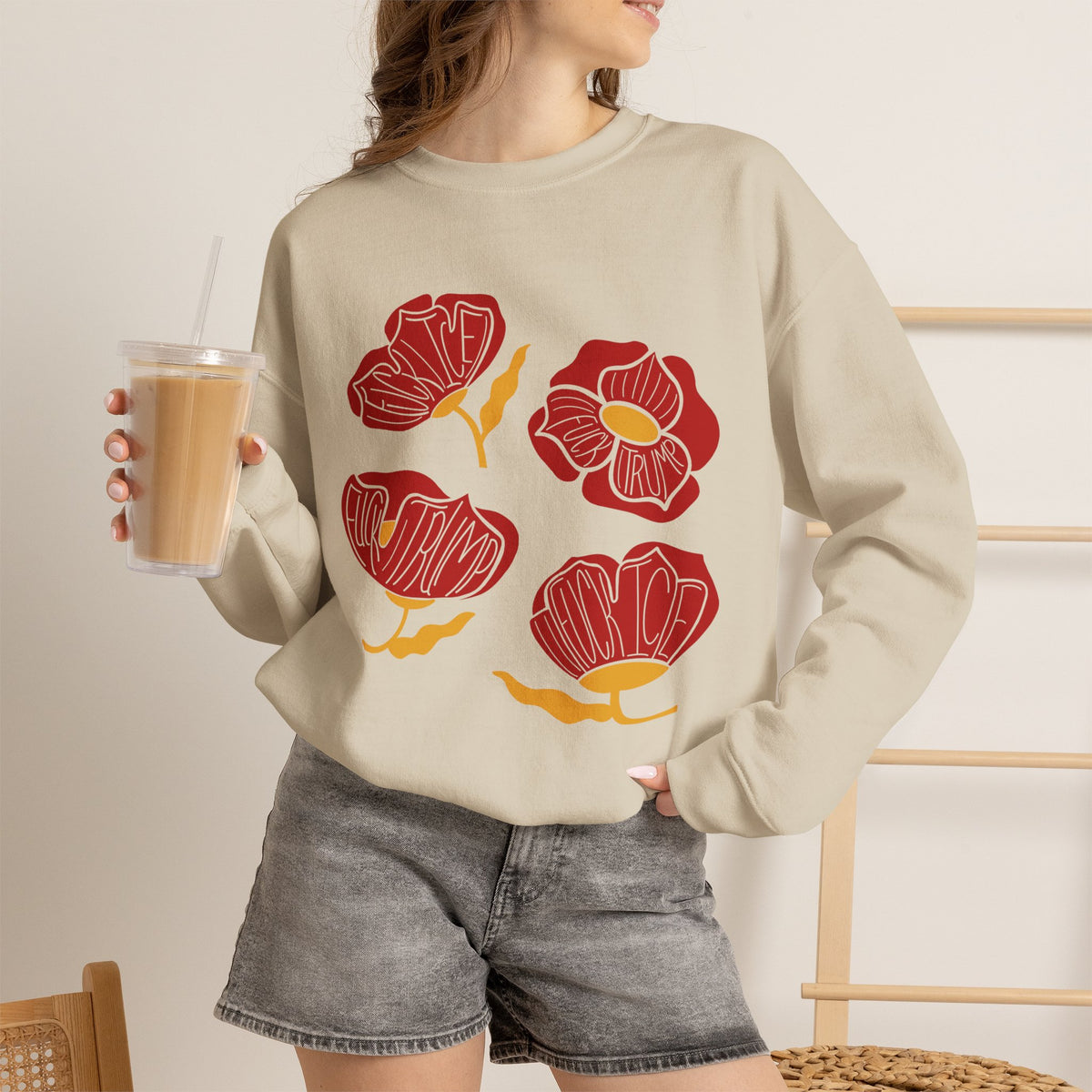 Slightly Subtle Red Poppy Floral Illustration Sweatshirt | Hand-Drawn Blooms, Minimal Botanical FDT