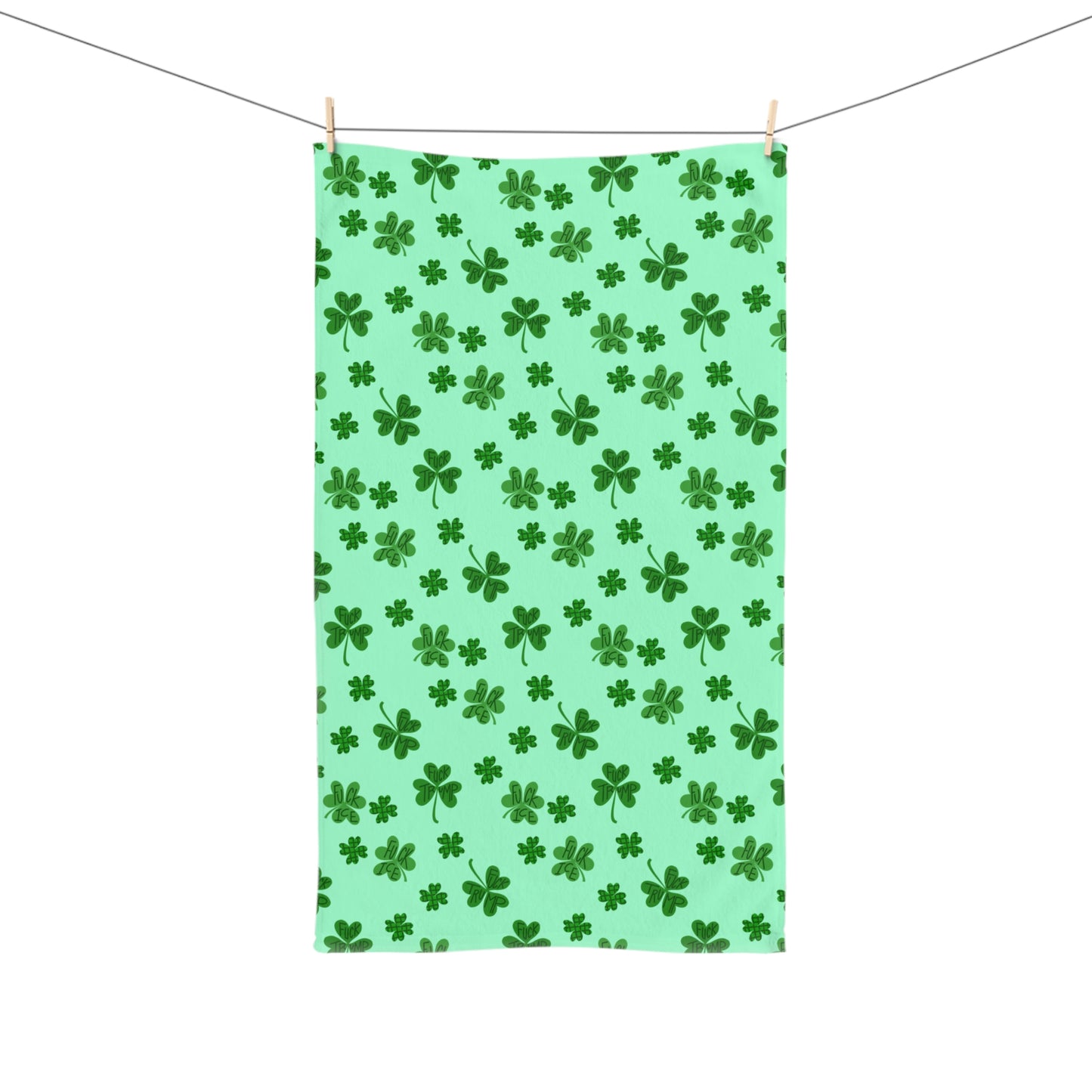 Slightly Subtle Shamrock Pattern Hand Towel | St. Patrick's Day Clover Kitchen Towel