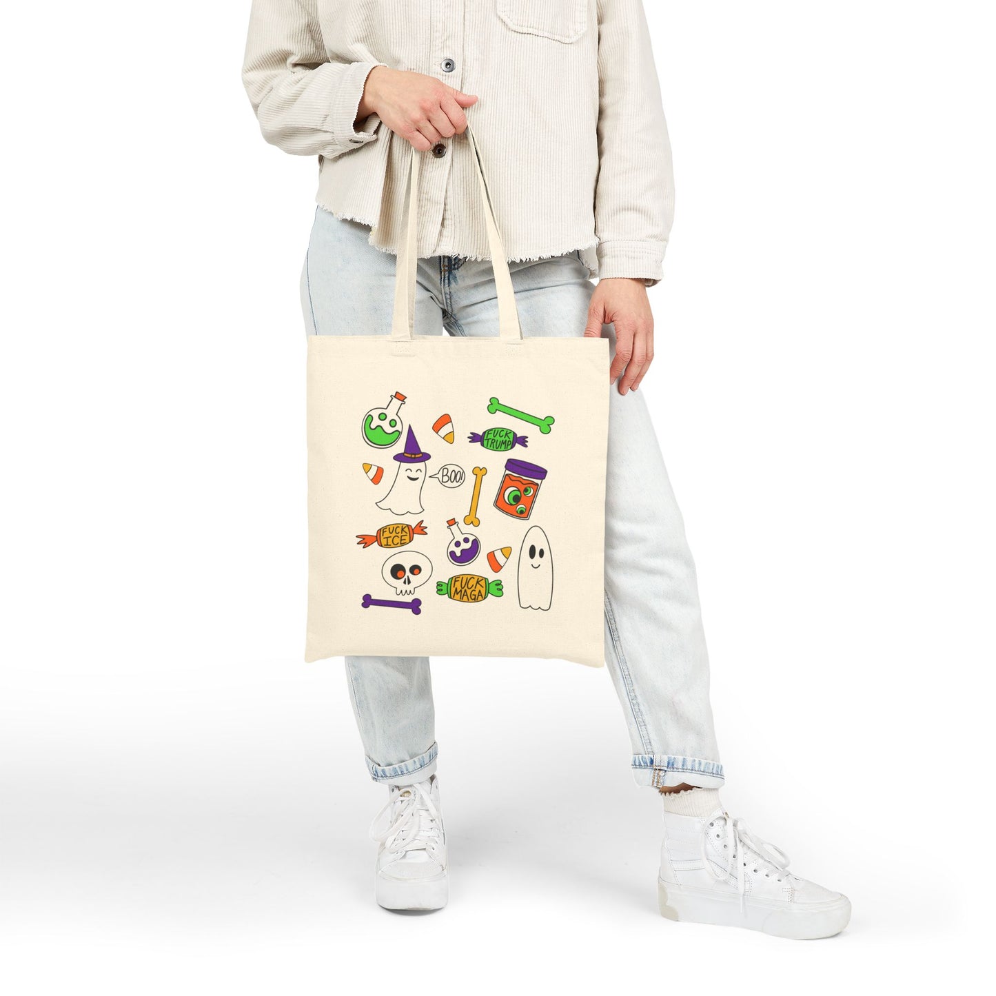 Halloween Ghosts Candy Canvas Tote Bag Trick or Treat