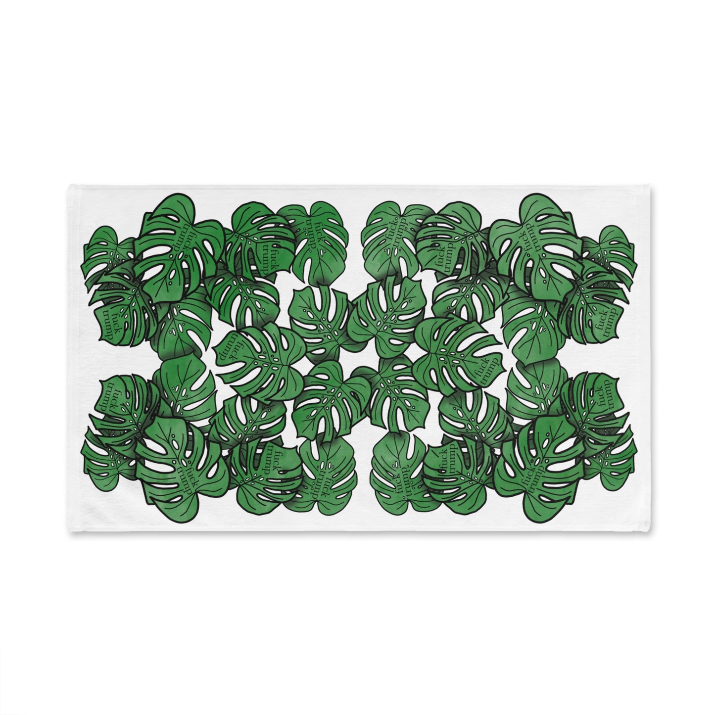 Slightly Subtle Tropical Monstera White Hand Towel, Botanical Kitchen Bathroom Decor, Leafy Print Towel, Gift for Plant Lovers, Political Gag Gift