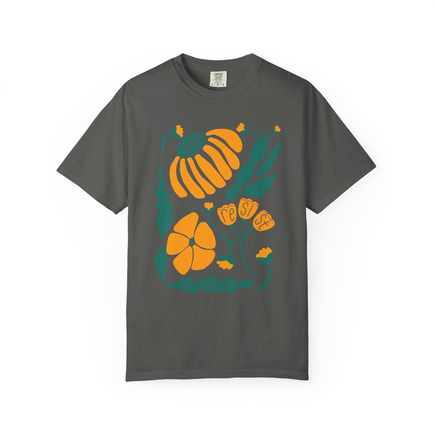 Floral Resist Tee — Retro Orange & Green Autumn Graphic T-Shirt