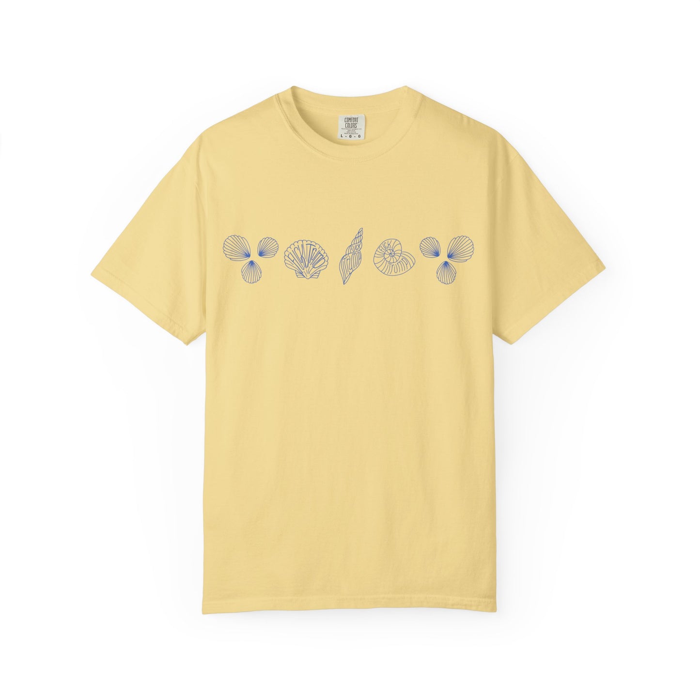 Slightly Subtle Blue Seashell Line Art T-Shirt | Minimal Coastal Doodle Prints FDT