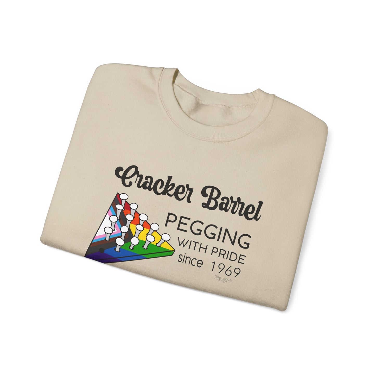 Pegging with Pride Crewneck Sweatshirt, LGBTQ+ Gift, Retro Game Design Unisex, Perfect for Celebrations or Casual Wear, Fun Gift Idea