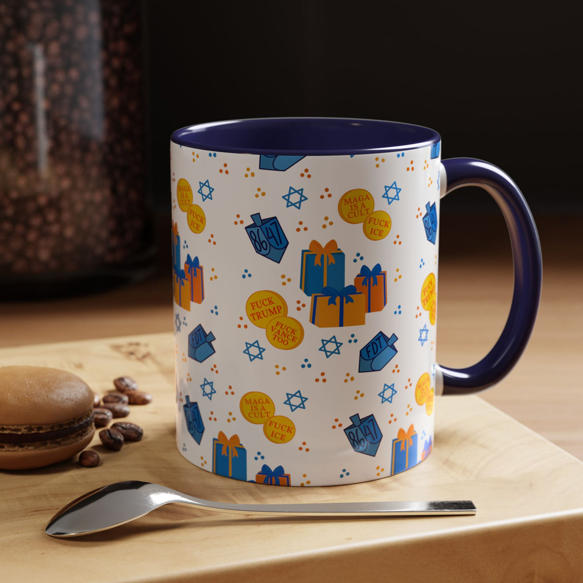 Hanukkah Gift Coffee Mug – Happy Hanukkah Dreidel Gelt Gifts FDT Mug