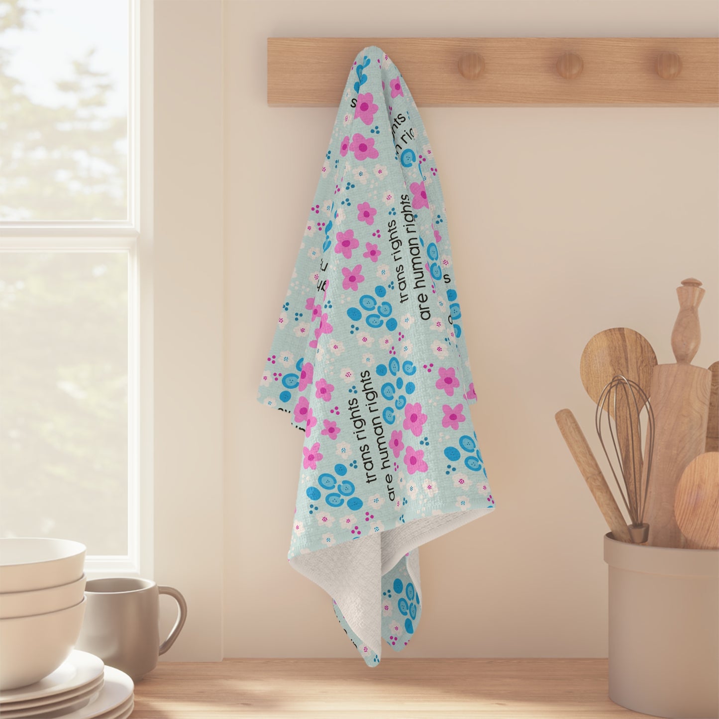 Slightly Subtle Trans Rights Are Human Rights Tea Towel | Trans Pride Floral Microfiber Towel